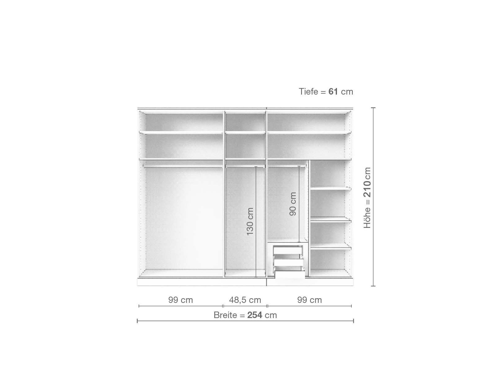 Eschenschrank „Enzian“, 5-türig, Höhe 210 cm, Inneneinrichtung D