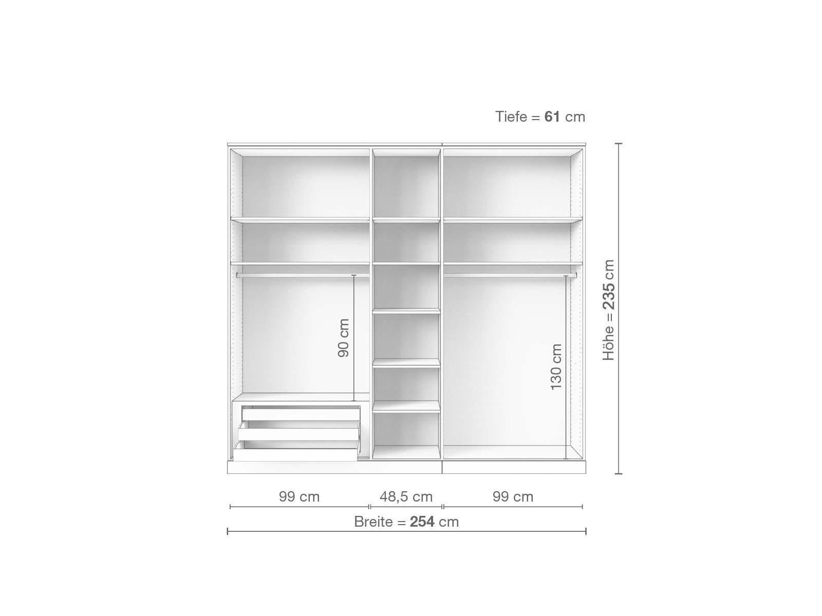 Buchenschrank „Enzian“, 5-türig, Höhe 235 cm, Inneneinrichtung C