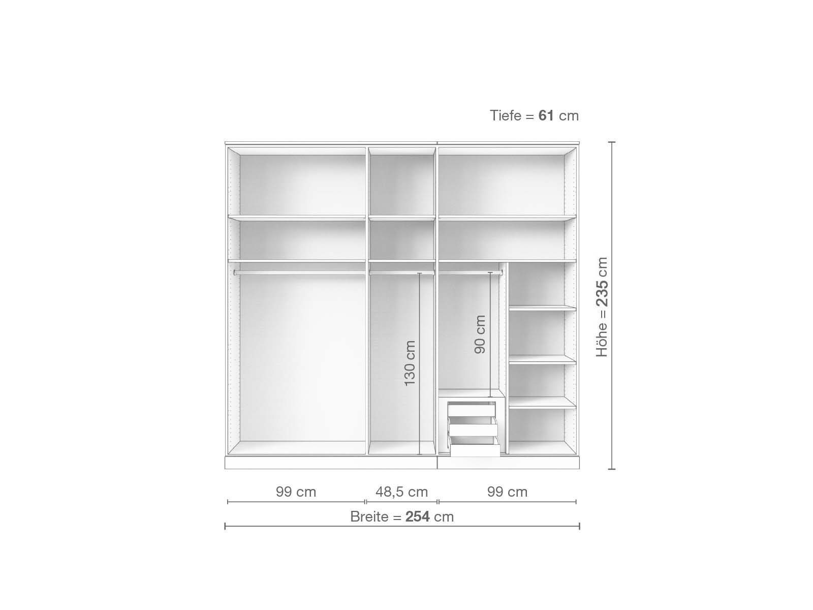 Buchenschrank „Enzian“, 5-türig, Höhe 235 cm, Inneneinrichtung D