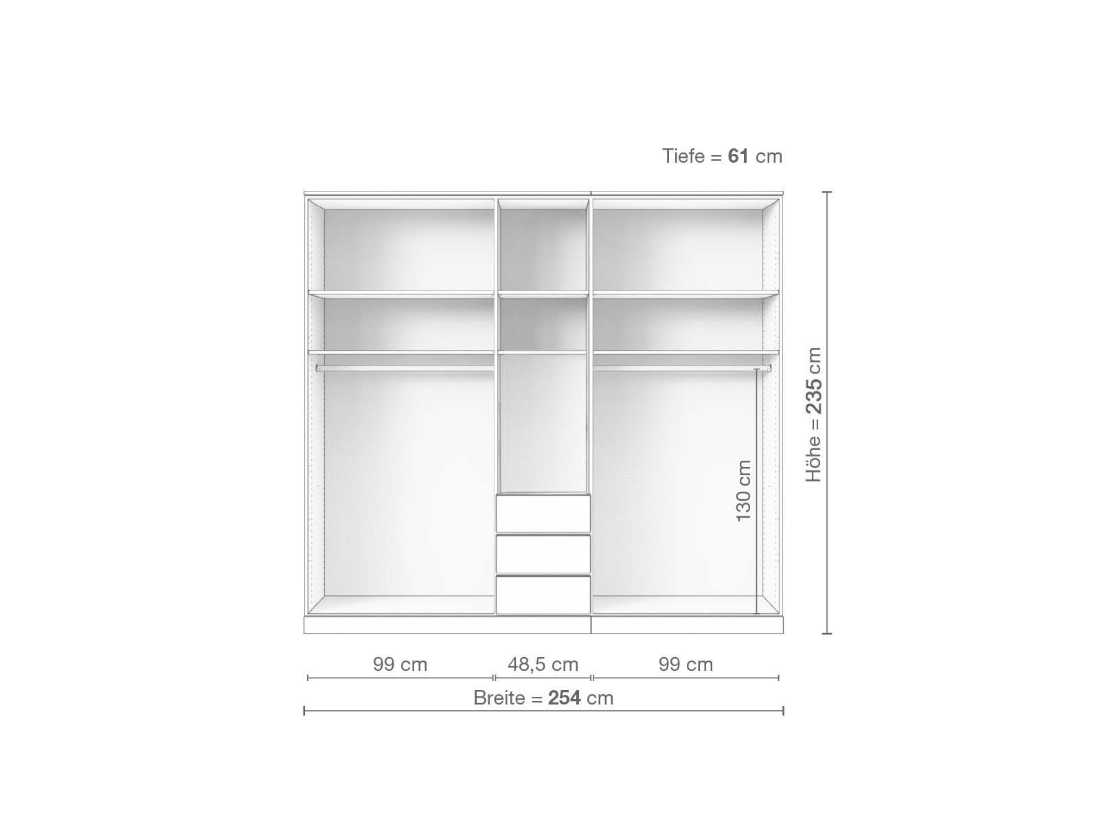Buchenschrank „Enzian“, 5-türig, Höhe 235 cm, Inneneinrichtung E