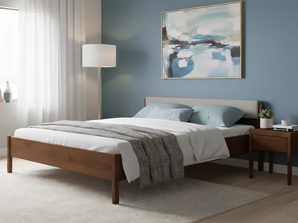 Buchenbett Dunkel „Fiona“ 180 x 200 cm mit Nachttisch „Sophia“