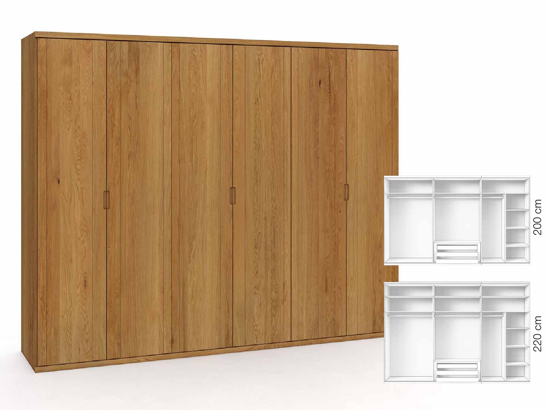Eichenschrank „Egon“, 6-türig, Höhe 220 cm, Griffausführung „Lukas“, Inneneinrichtung: B