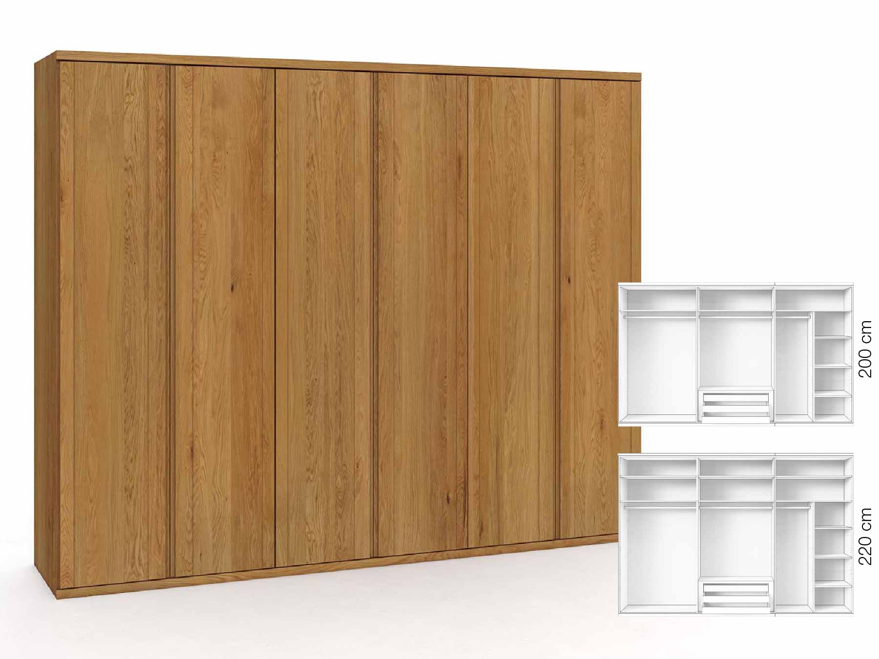 Eichenschrank „Egon“, 6-türig, Höhe 220 cm, Griffausführung „Patrizia“, Inneneinrichtung: B