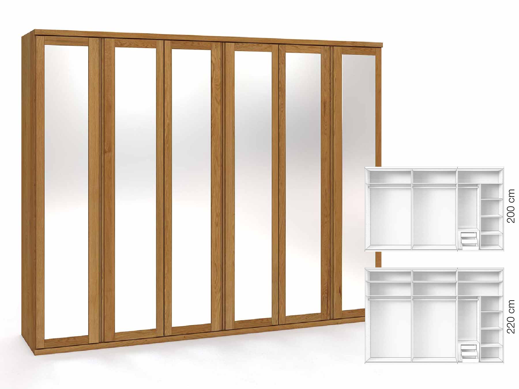 Eichenschrank „Sandra“, 6-türig, Höhe 220 cm, Griffausführung „Patrizia“, Inneneinrichtung: C