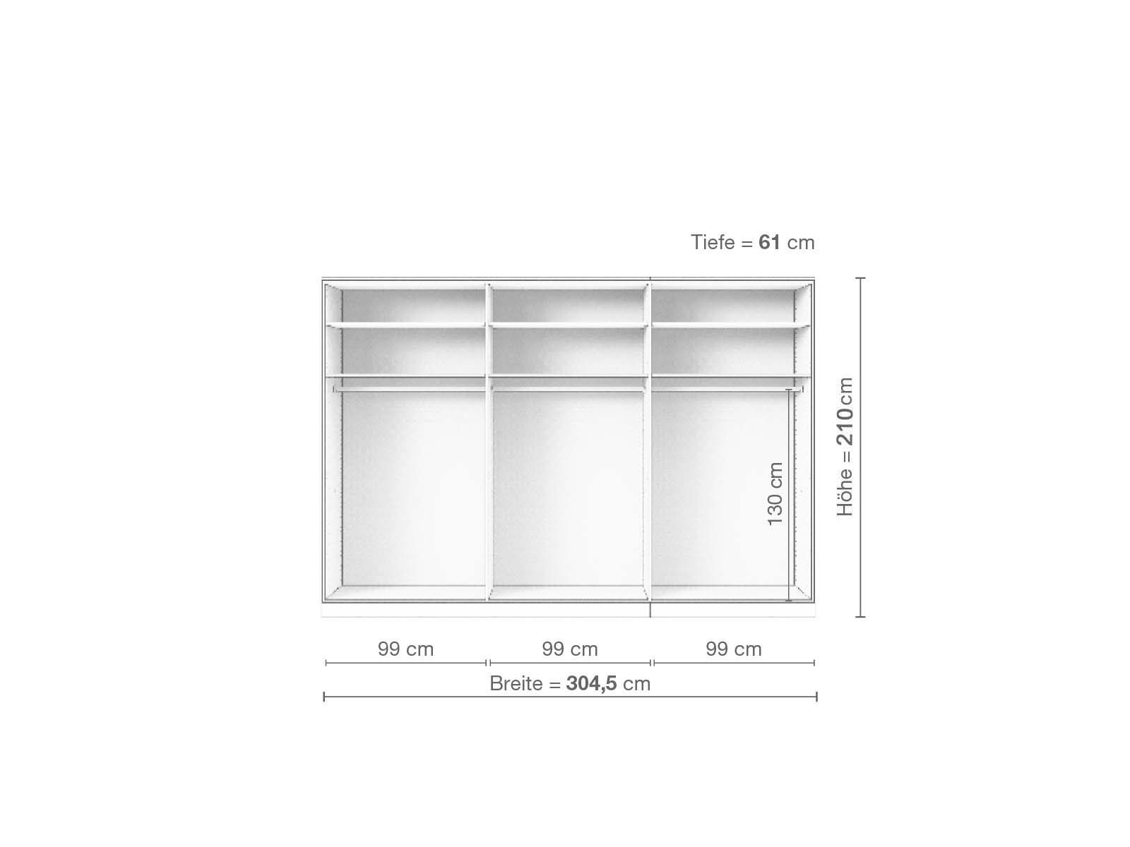 Eschenschrank „Arnika“, 6-türig, Höhe 210 cm, Inneneinrichtung A