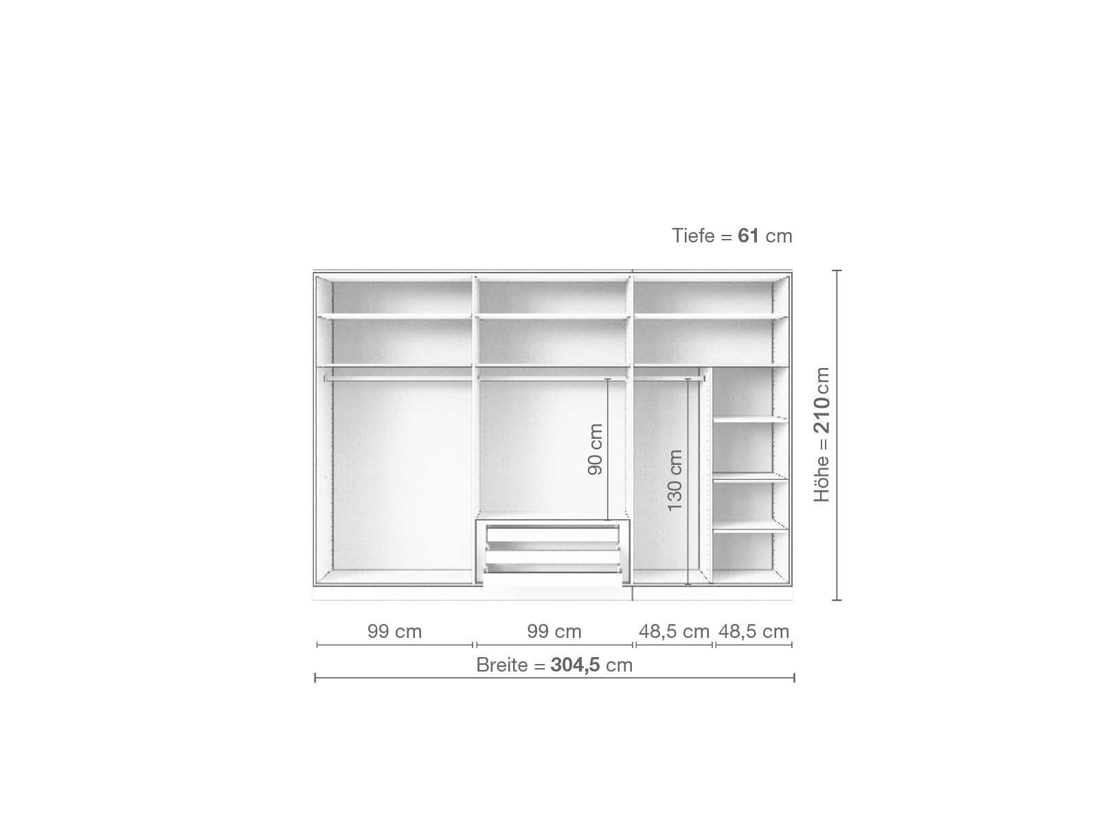 Eschenschrank „Arnika“, 6-türig, Höhe 210 cm, Inneneinrichtung B