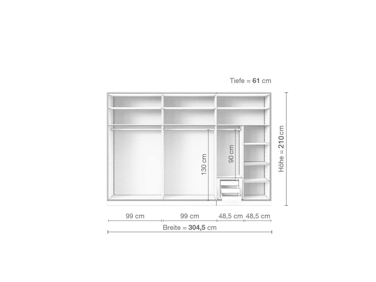 Eschenschrank „Arnika“, 6-türig, Höhe 210 cm, Inneneinrichtung C