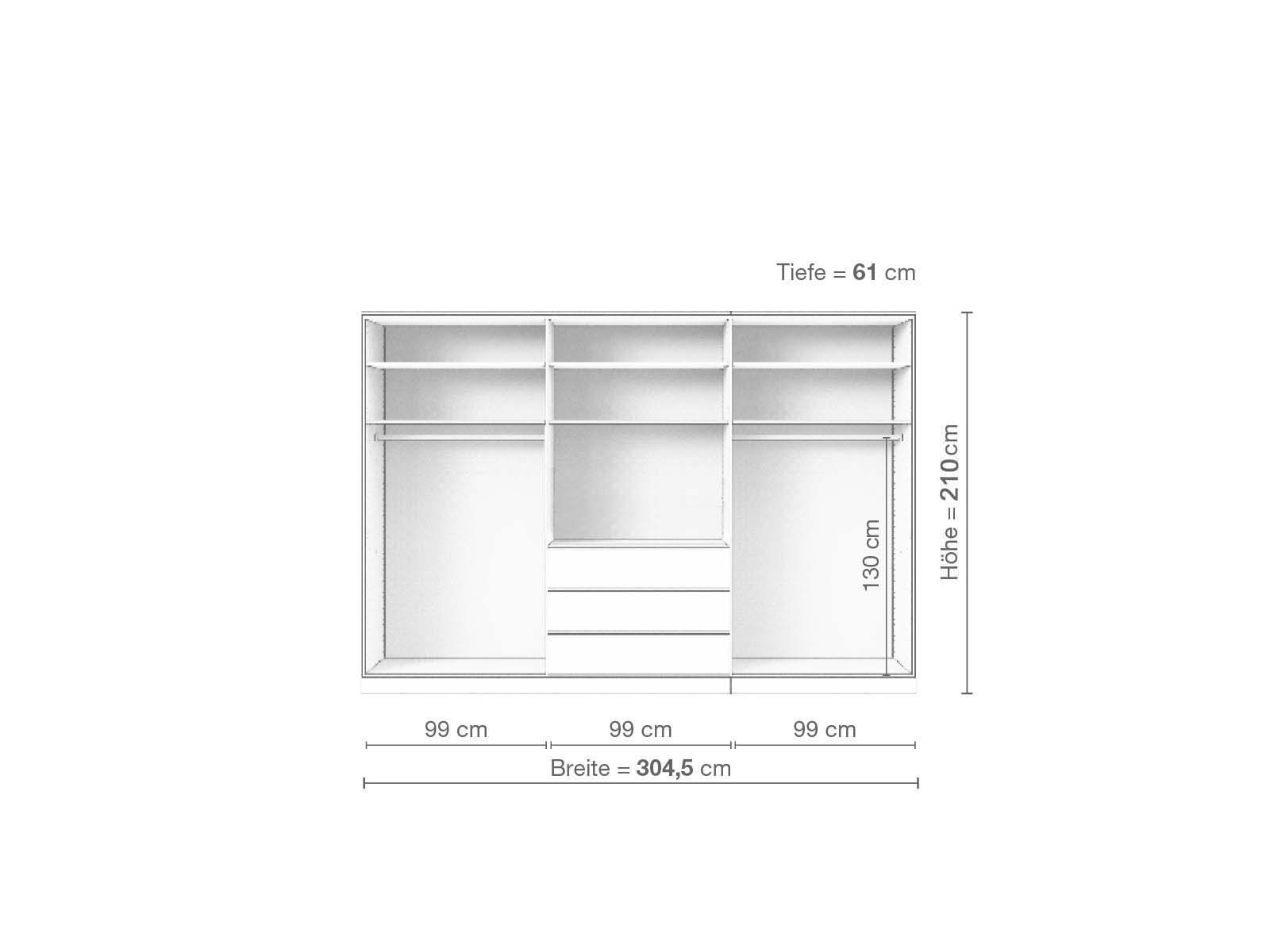 Eschenschrank „Arnika“, 6-türig, Höhe 210 cm, Inneneinrichtung D