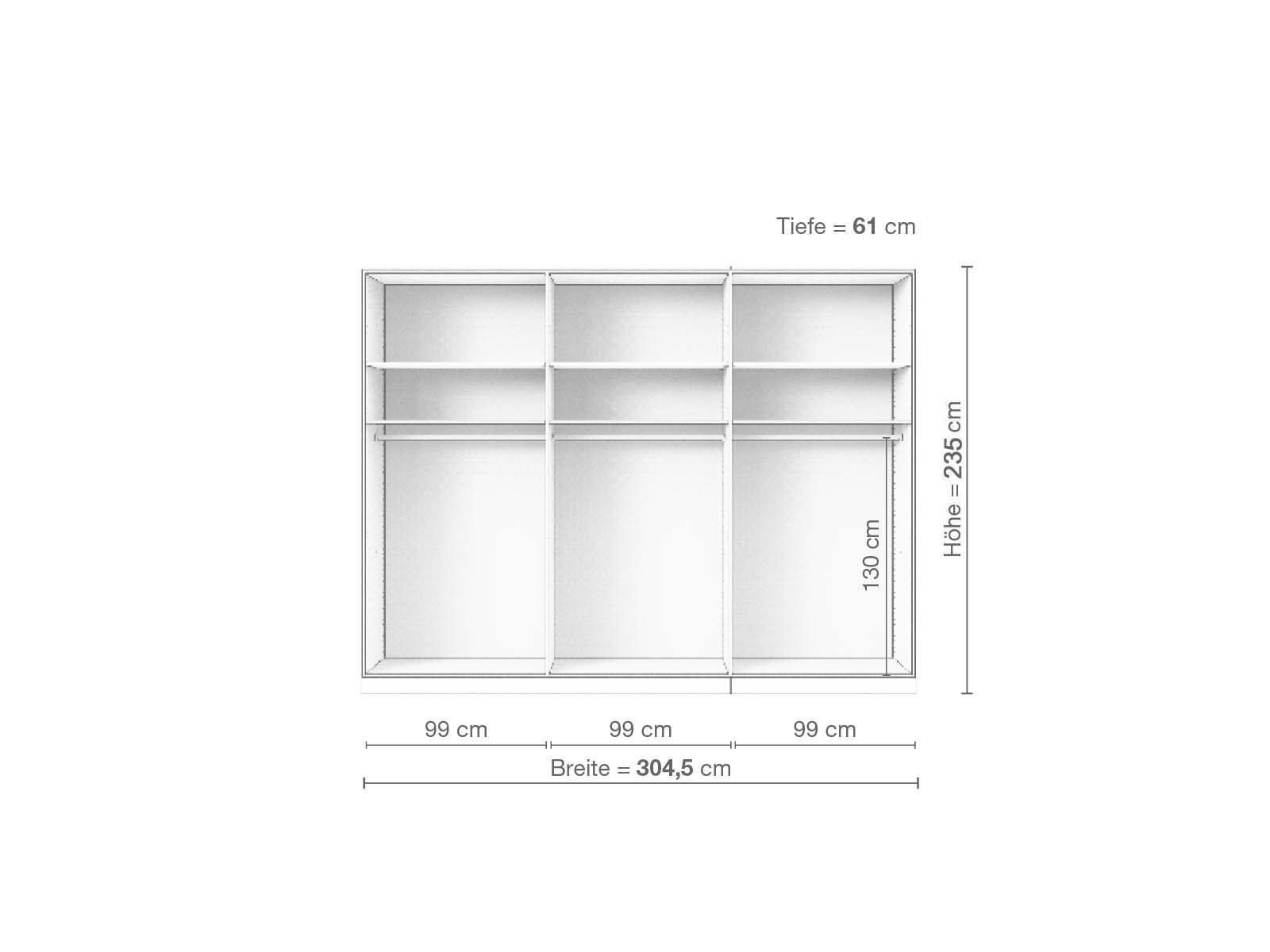 Eschenschrank „Arnika“, 6-türig, Höhe 235 cm, Inneneinrichtung A