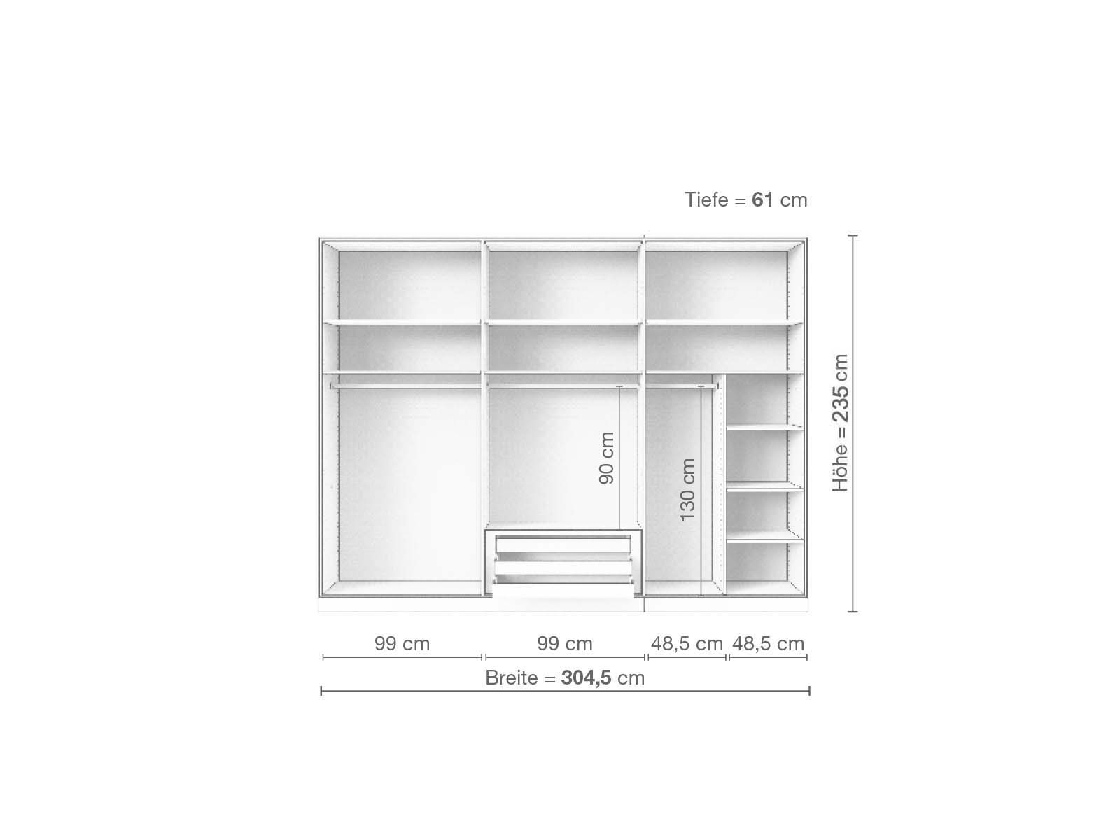 Eschenschrank „Arnika“, 6-türig, Höhe 235 cm, Inneneinrichtung B