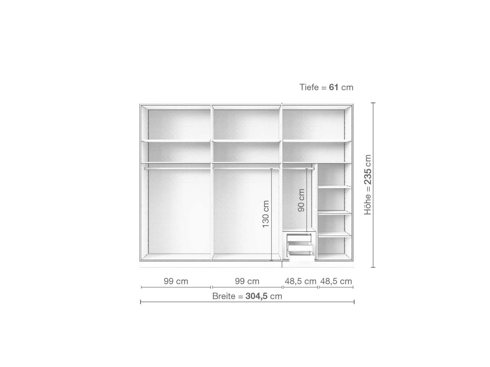 Eschenschrank „Arnika“, 6-türig, Höhe 235 cm, Inneneinrichtung C