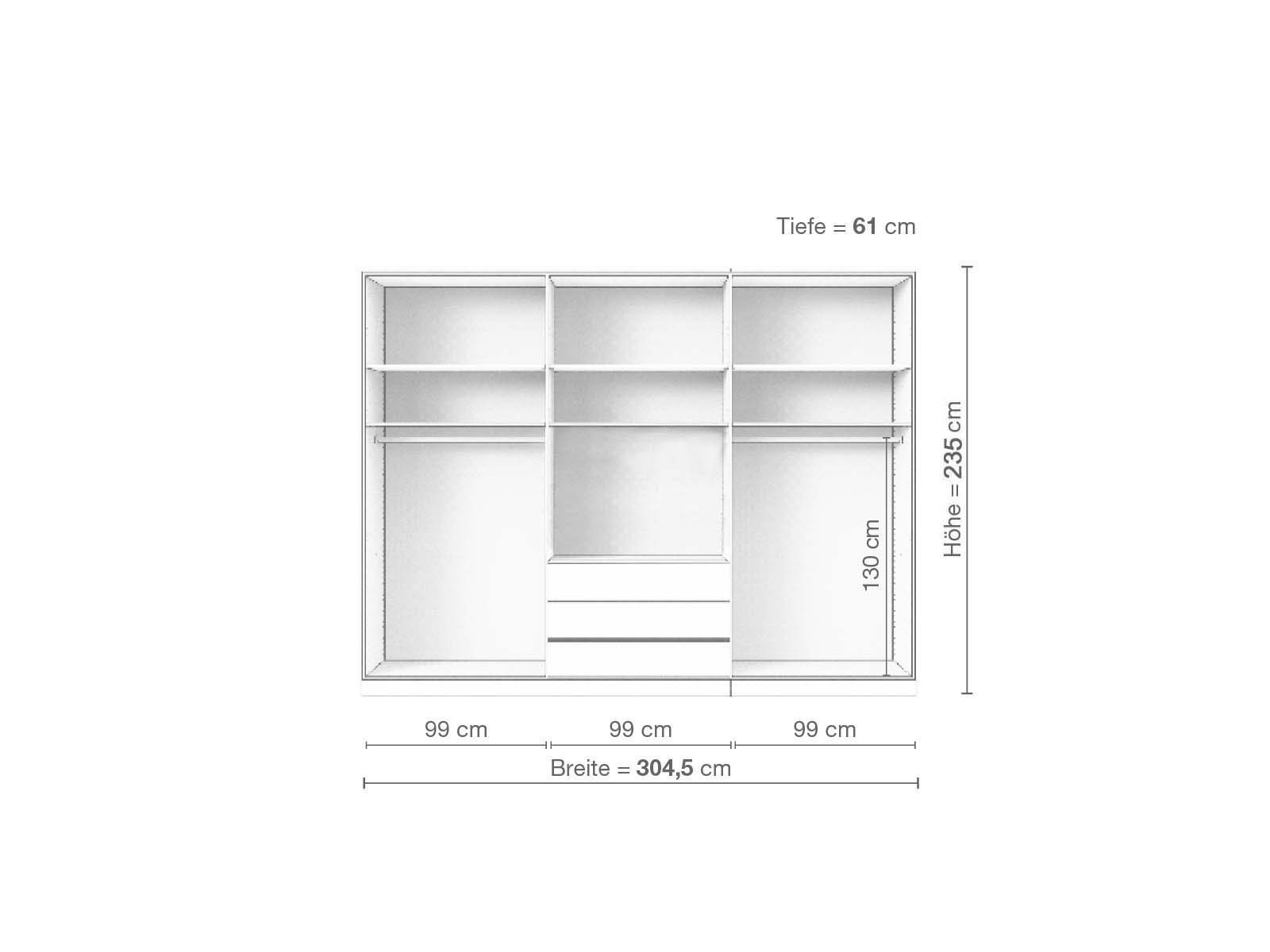 Eschenschrank „Arnika“, 6-türig, Höhe 235 cm, Inneneinrichtung D