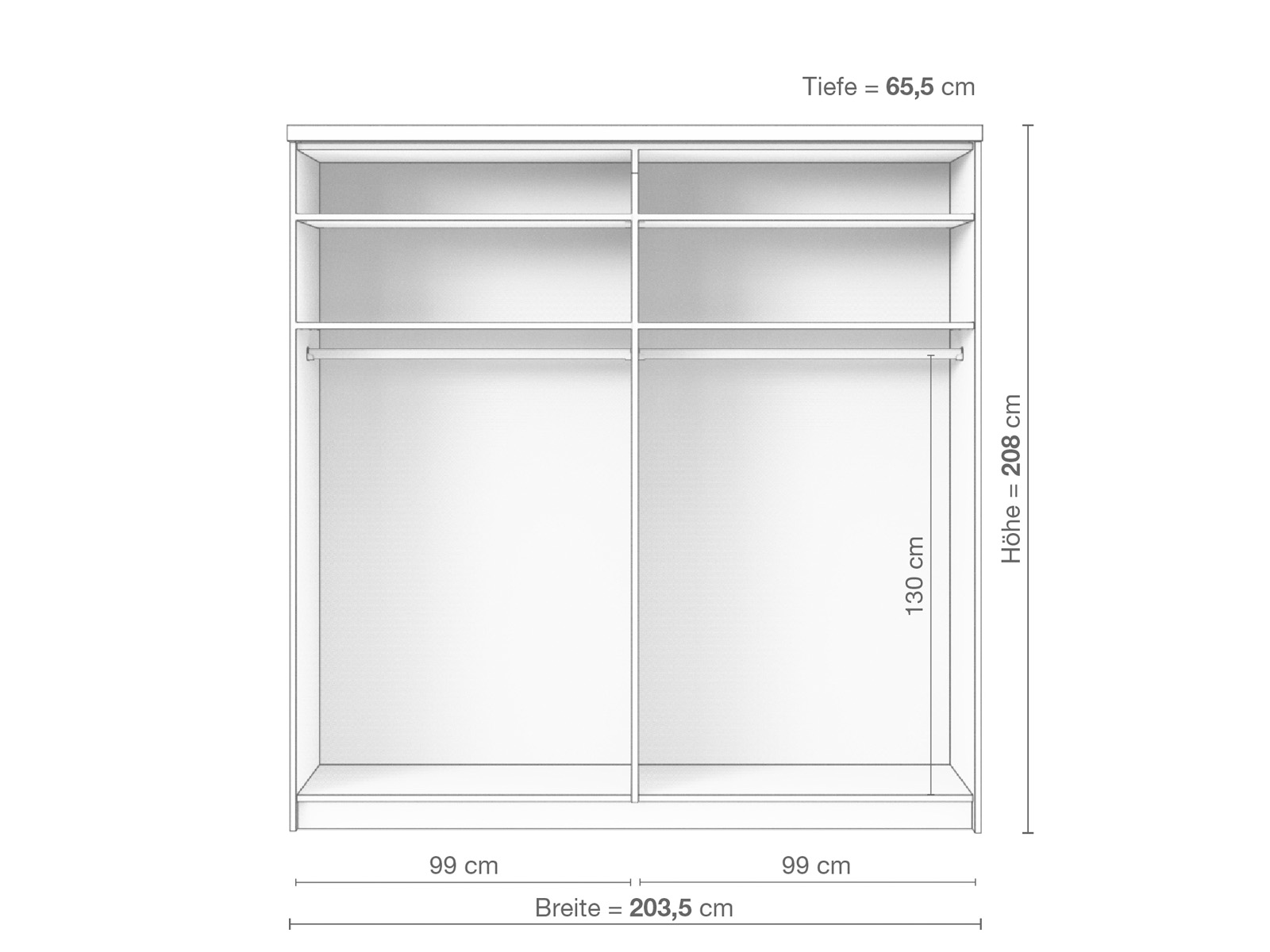 Zirbenschrank „Alpenrose", 2-türig breit, Höhe 208 cm, Inneneinrichtung A