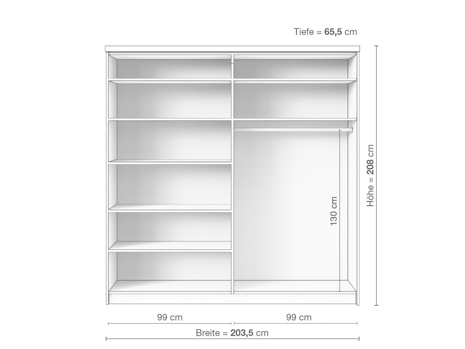 Zirbenschrank „Edelweiß", 2-türig breit, Höhe 208 cm, Inneneinrichtung B