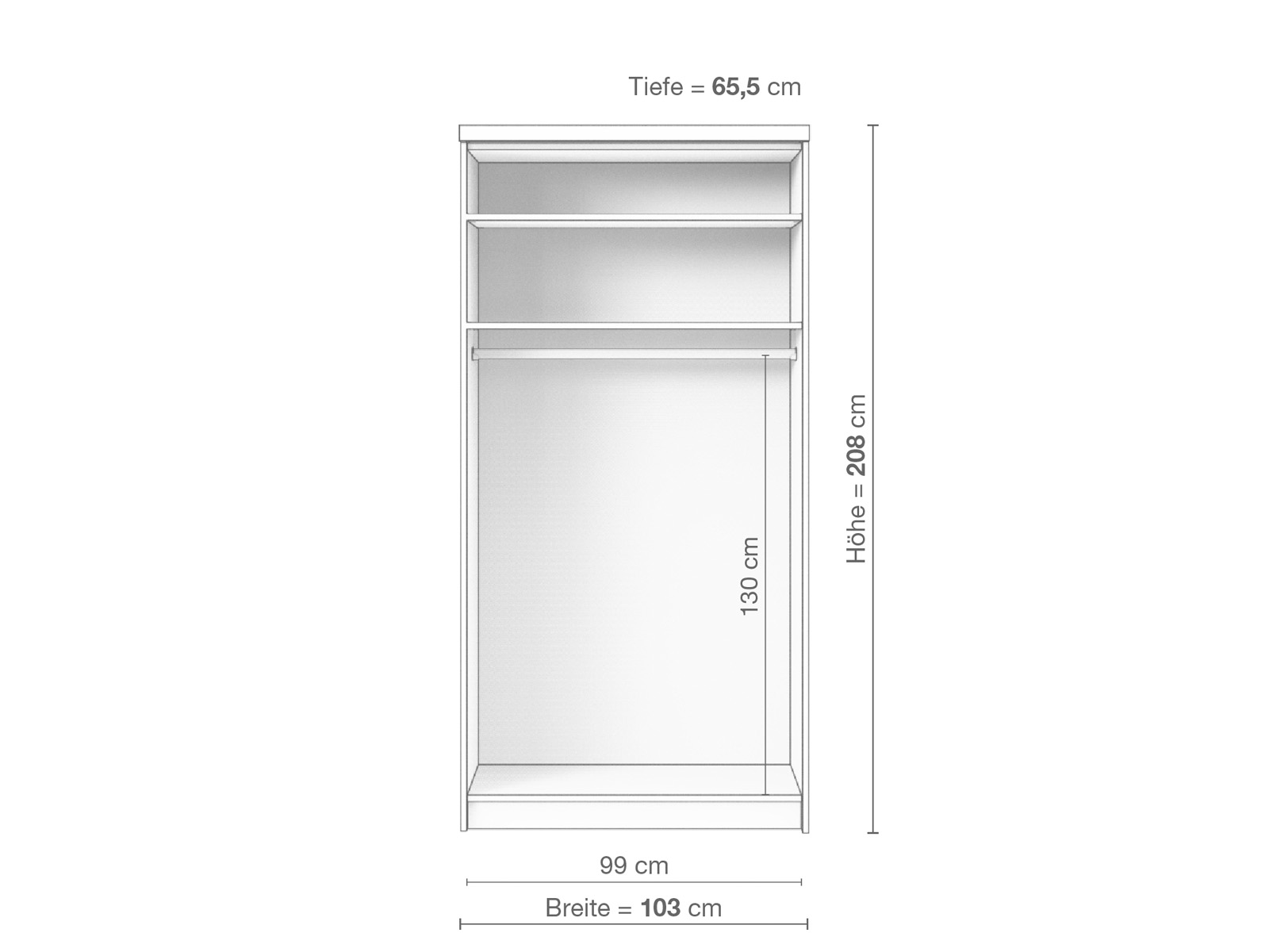 Zirbenschrank „Oskar", 2-türig schmal, Höhe 208 cm, Inneneinrichtung A