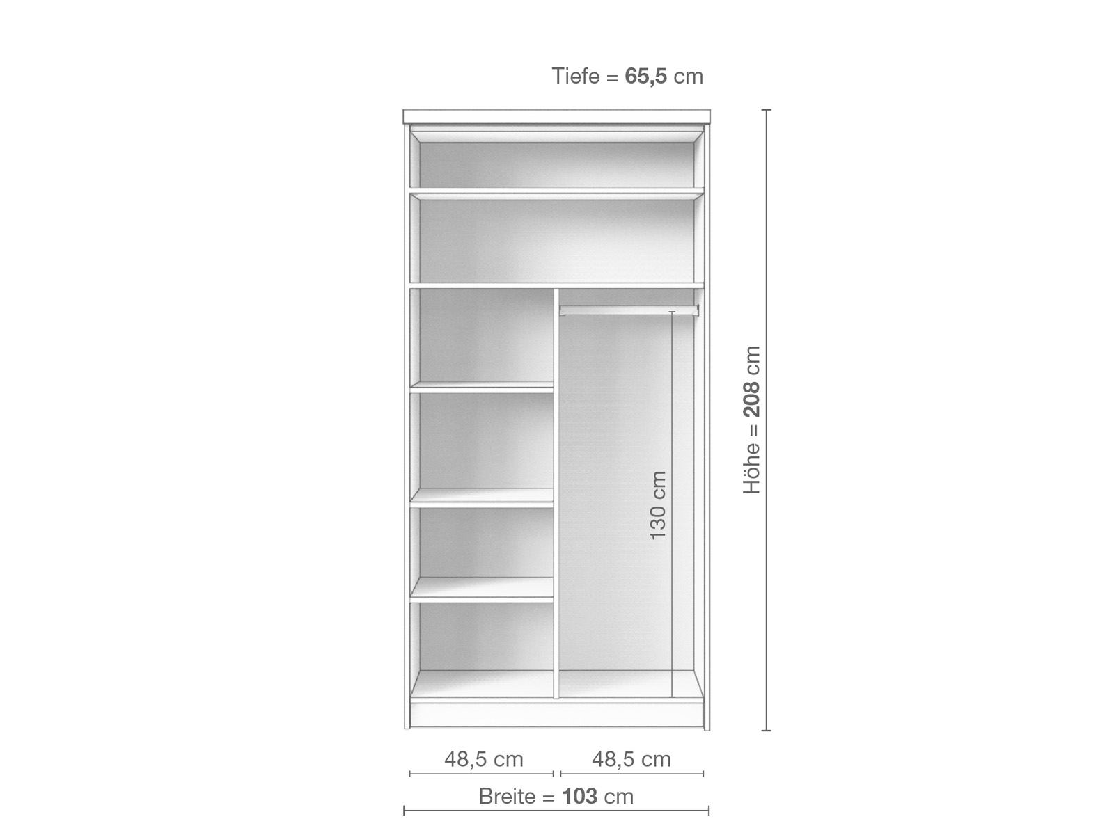 Zirbenschrank „Oskar", 2-türig schmal, Höhe 208 cm, Inneneinrichtung C