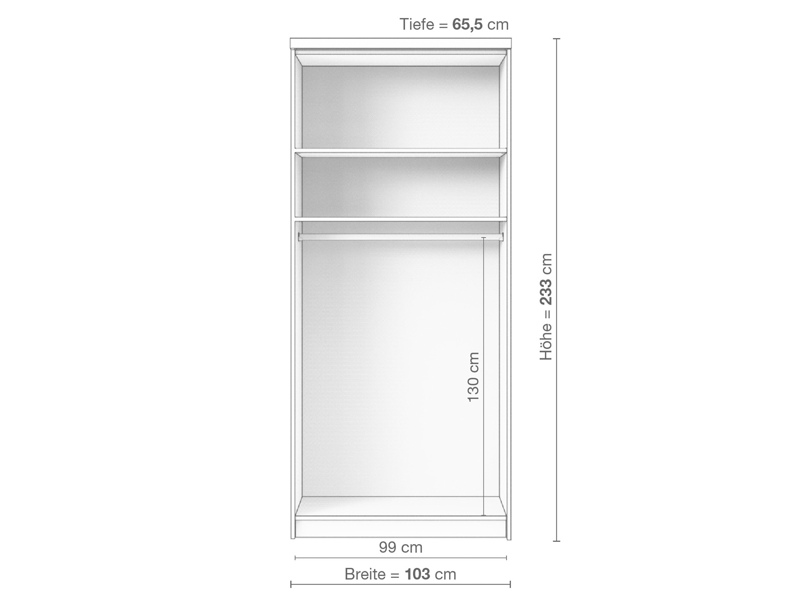 Zirbenschrank „Edelweiß", 2-türig schmal, Höhe 233 cm, Inneneinrichtung A