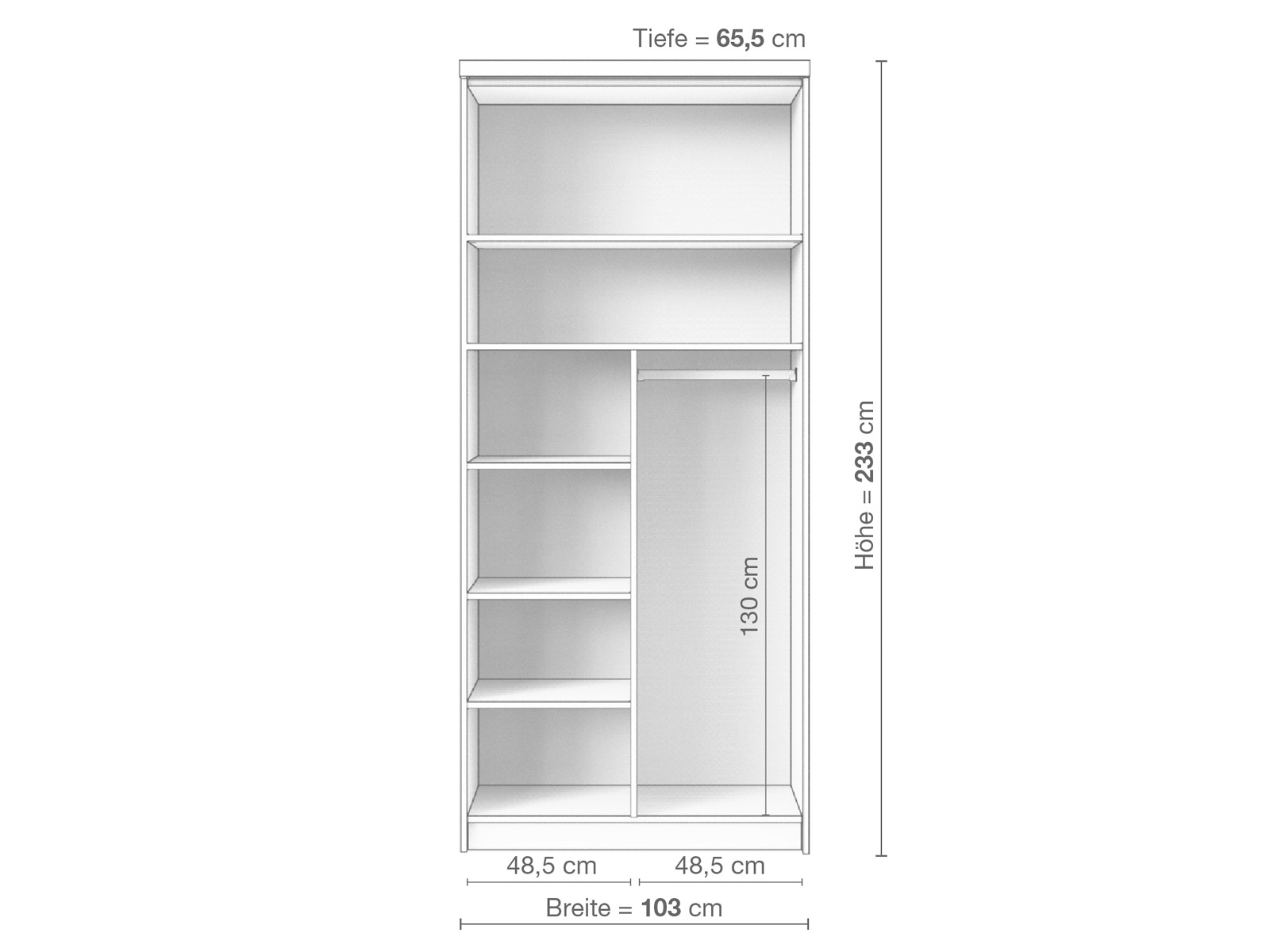 Zirbenschrank „Edelweiß", 2-türig schmal, Höhe 233 cm, Inneneinrichtung C