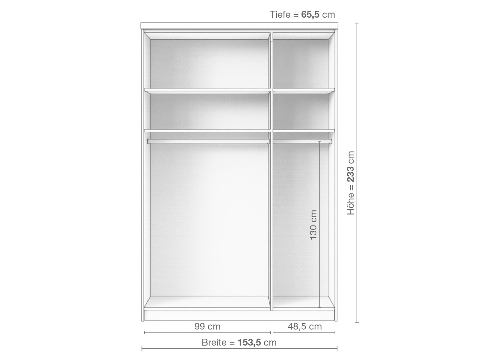 Zirbenschrank „Edelweiß", 3-türig schmal, Höhe 233 cm, Inneneinrichtung A