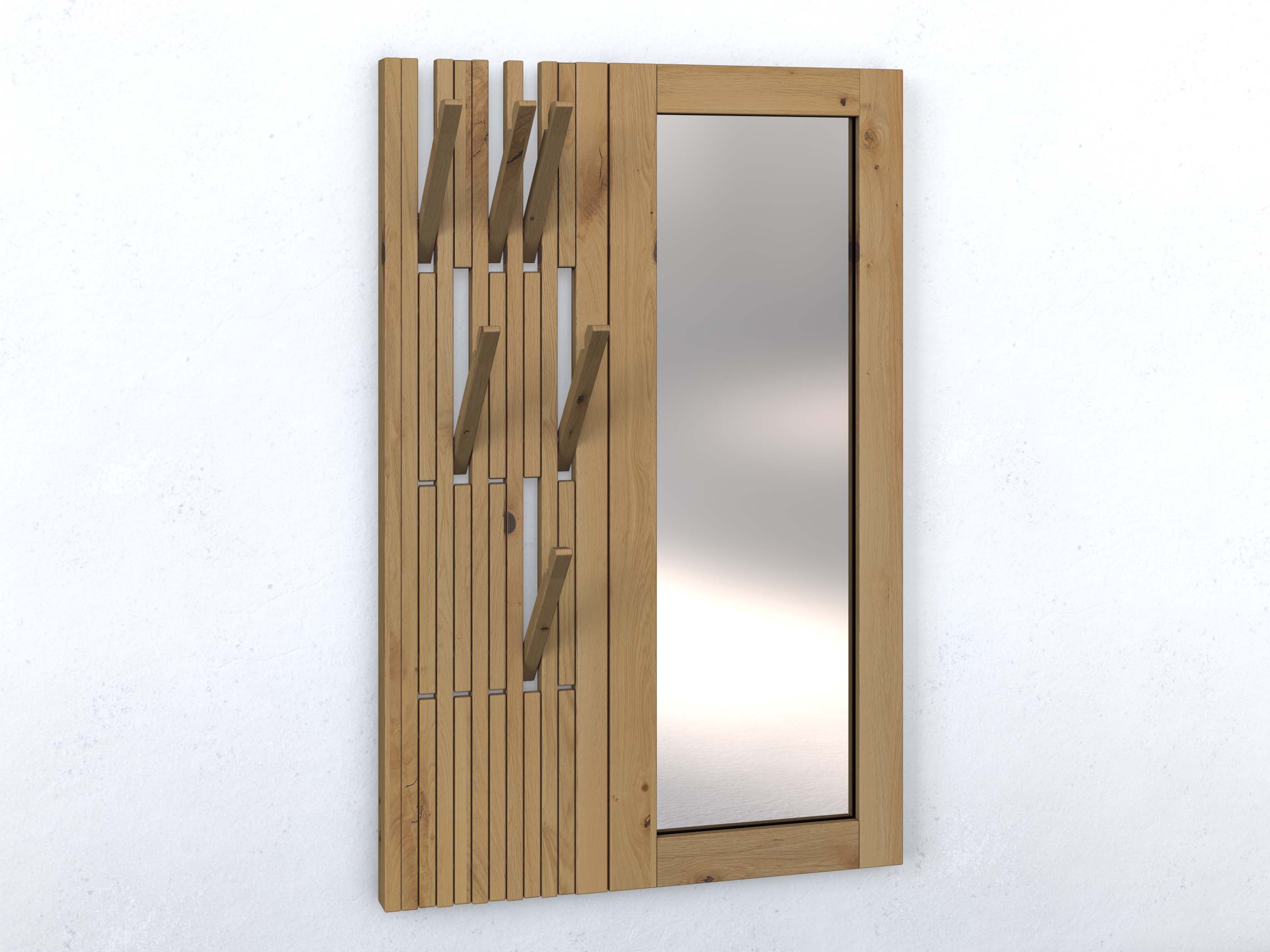 Garderobe „Agnes“ aus Wildeiche Hell mit Spiegel rechts