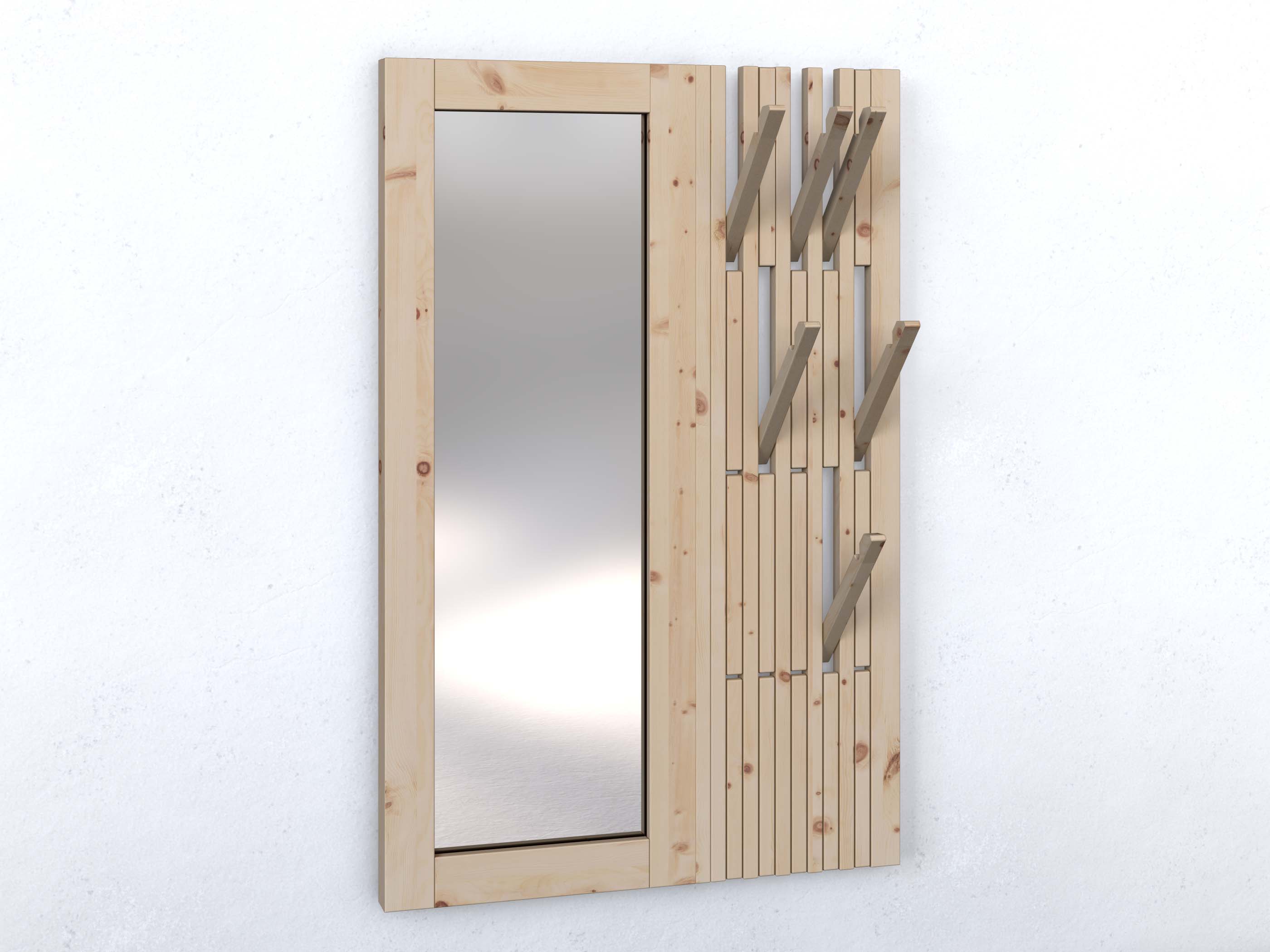 Wandgarderobe aus Zirbenholz mit Spiegel links