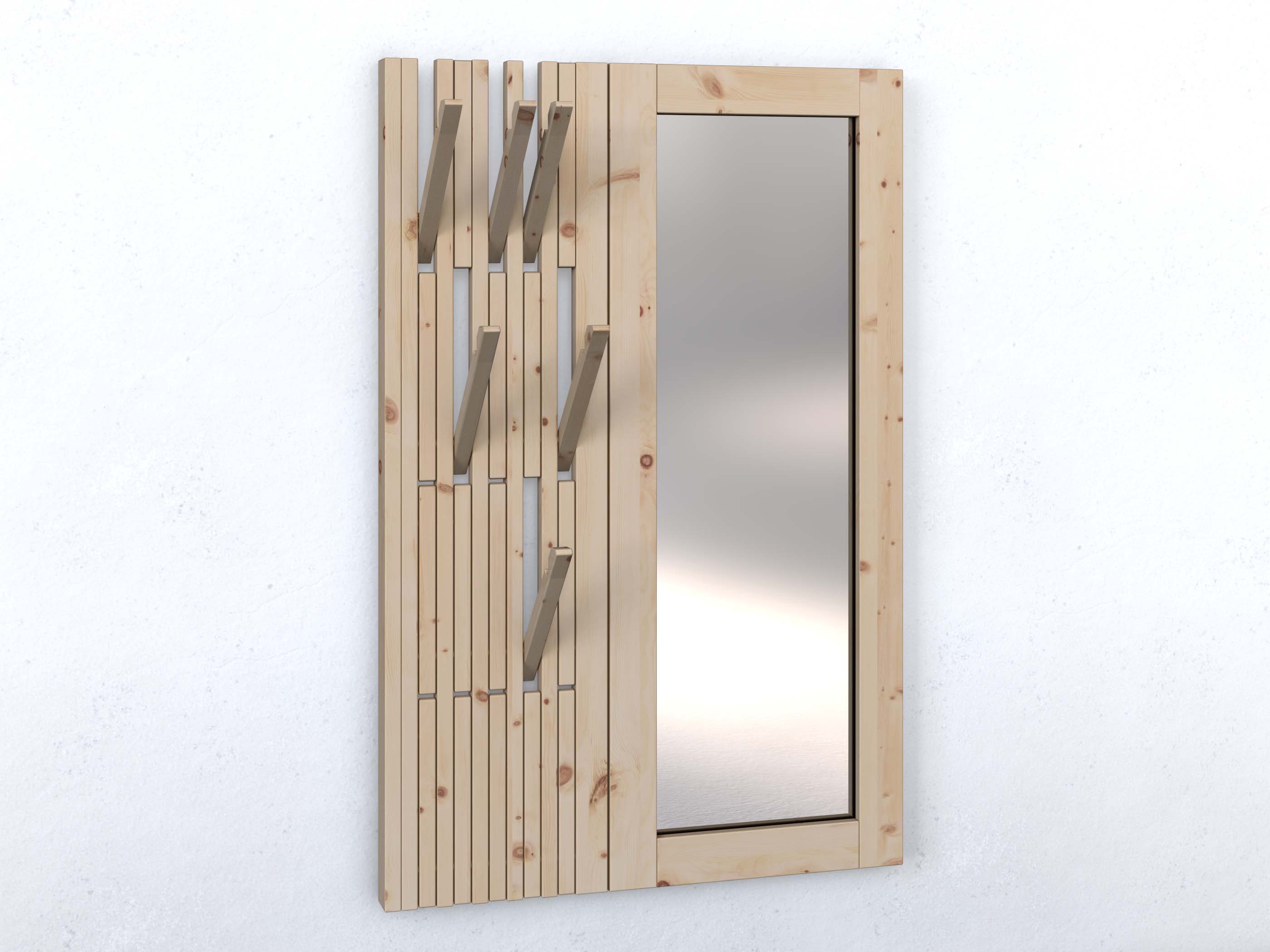 Wandgarderobe aus Zirbenholz mit Spiegel rechts