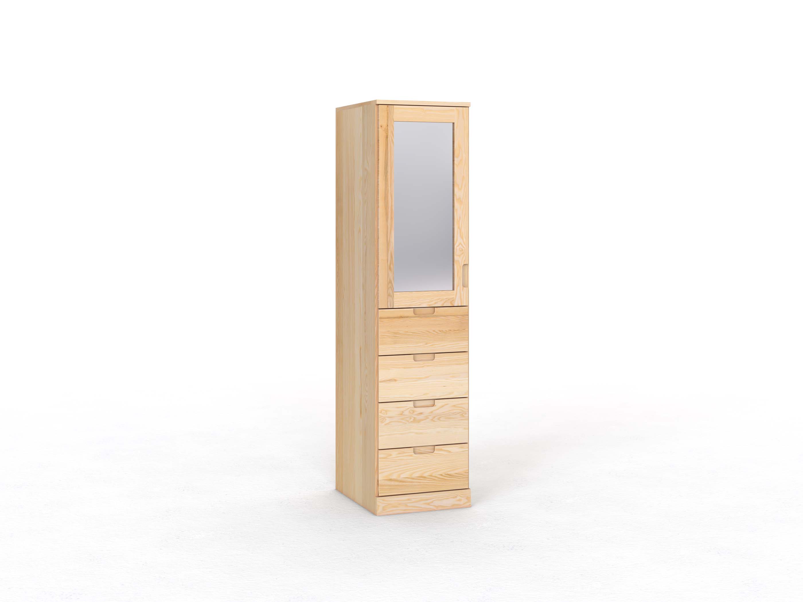 Eschenschrank „Alpenrose“, 1-türig, Höhe 210 cm, Griffleiste C („Lukas"), mit Schubladen, Türanschlag links