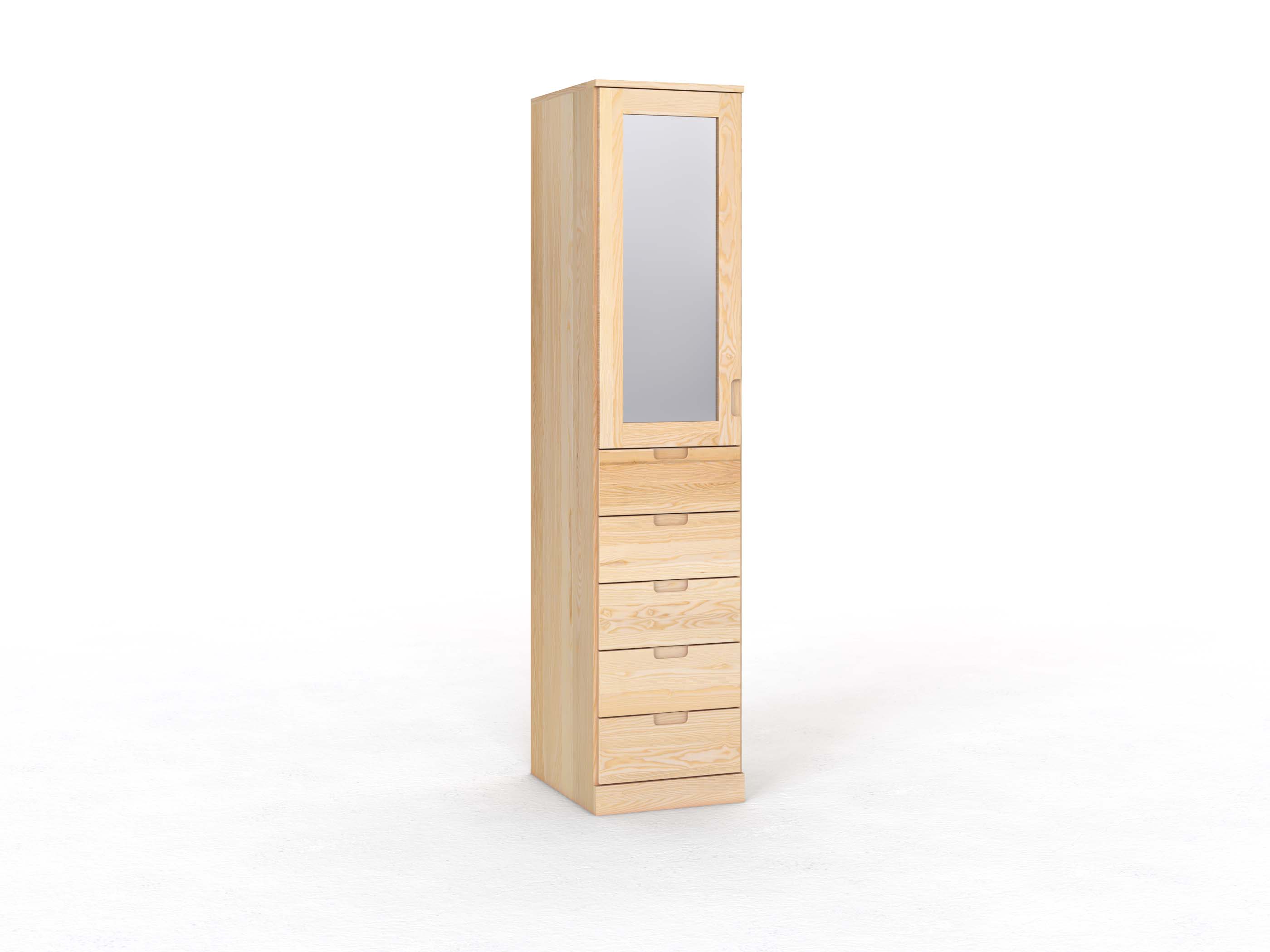 Eschenschrank „Alpenrose“, 1-türig, Höhe 235 cm, Griffleiste C („Lukas"), mit Schubladen, Türanschlag links