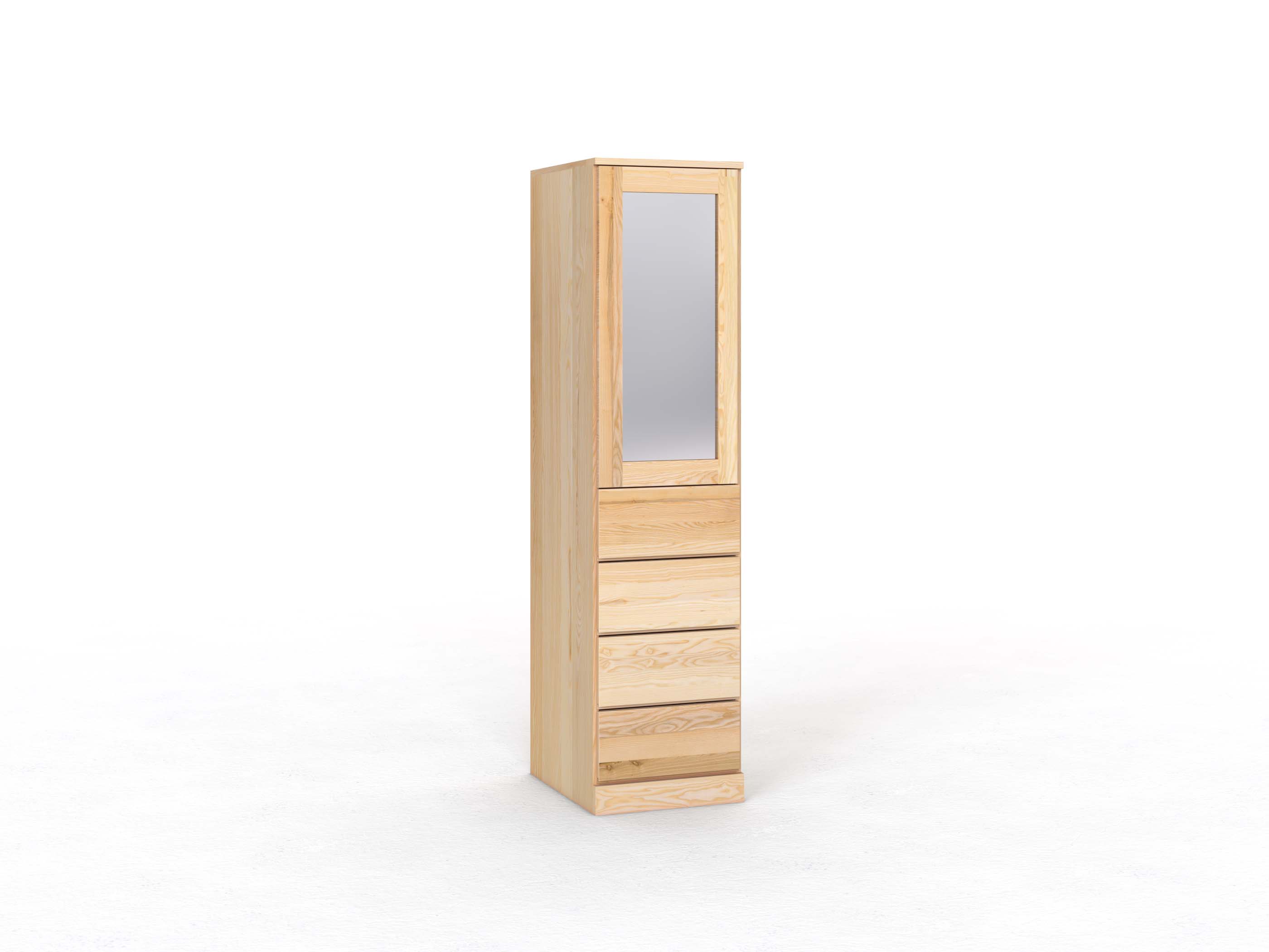 Eschenschrank „Alpenrose“, 1-türig, Höhe 210 cm, Griffleiste A („Patrizia"), mit Schubladen, Türanschlag links