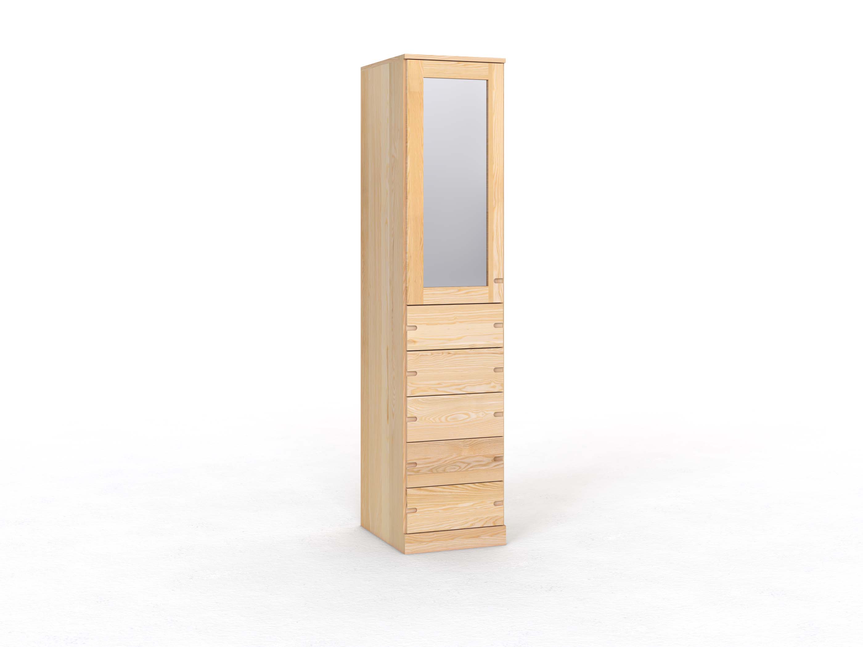 Eschenschrank „Alpenrose“, 1-türig, Höhe 235 cm, Griff Seite („Stefan"), mit Schubladen, Türanschlag links