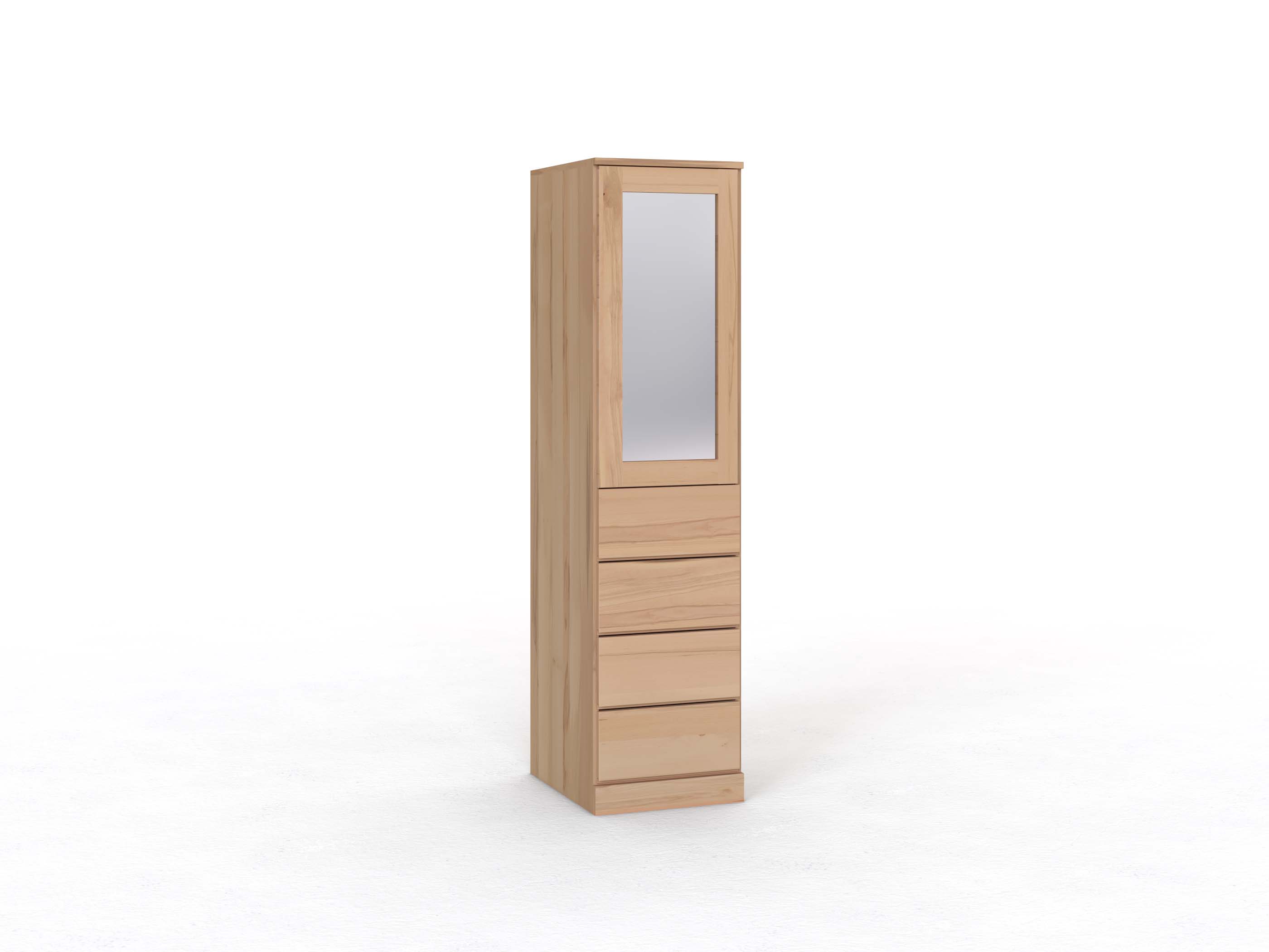 Buchenschrank „Alpenrose“, 1-türig, Höhe 210 cm, Griffleiste A („Patrizia"), mit Schubladen, Türanschlag links