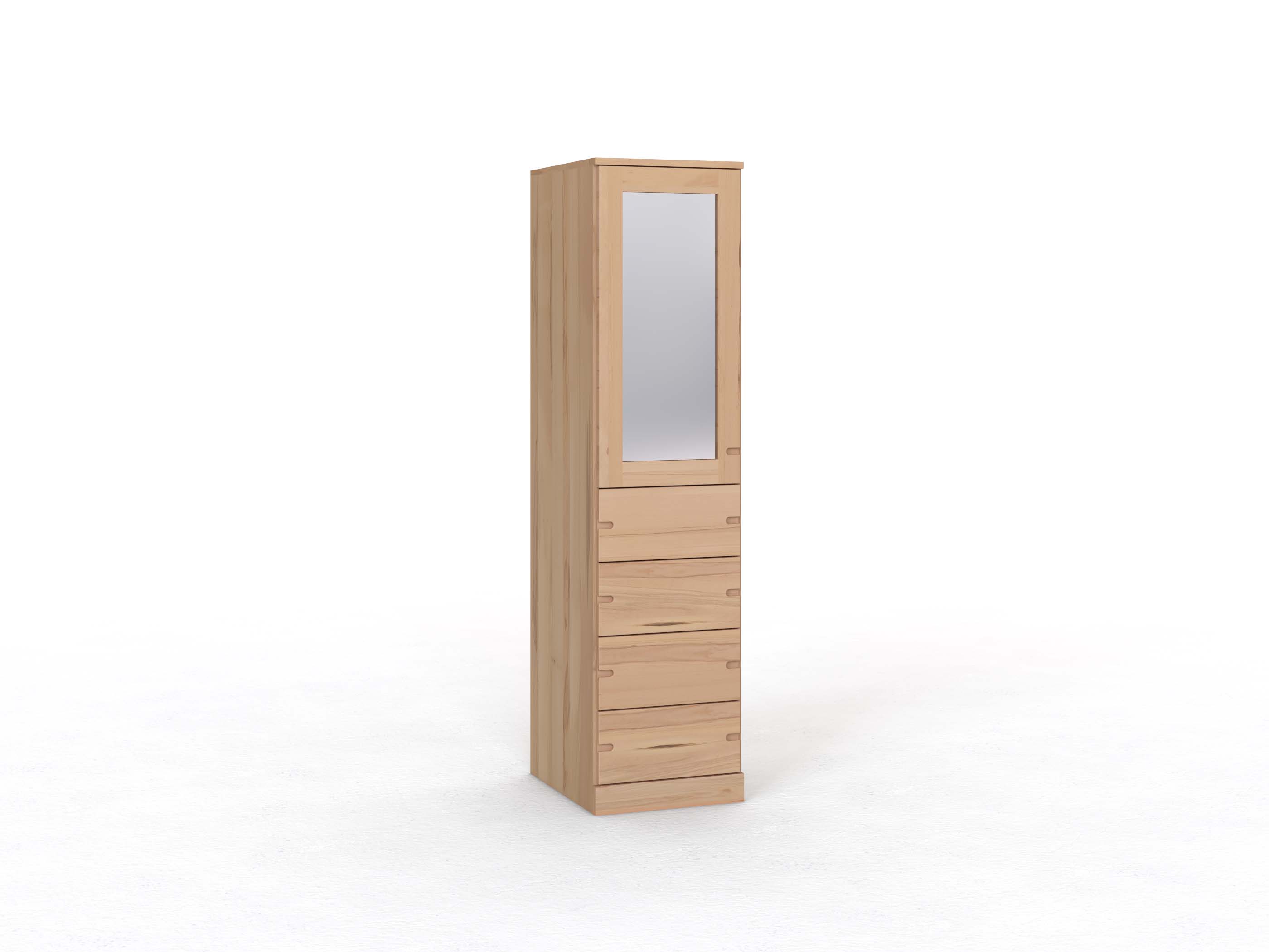 Buchenschrank „Alpenrose“, 1-türig, Höhe 210 cm, Griff Seite („Stefan"), mit Schubladen, Türanschlag links