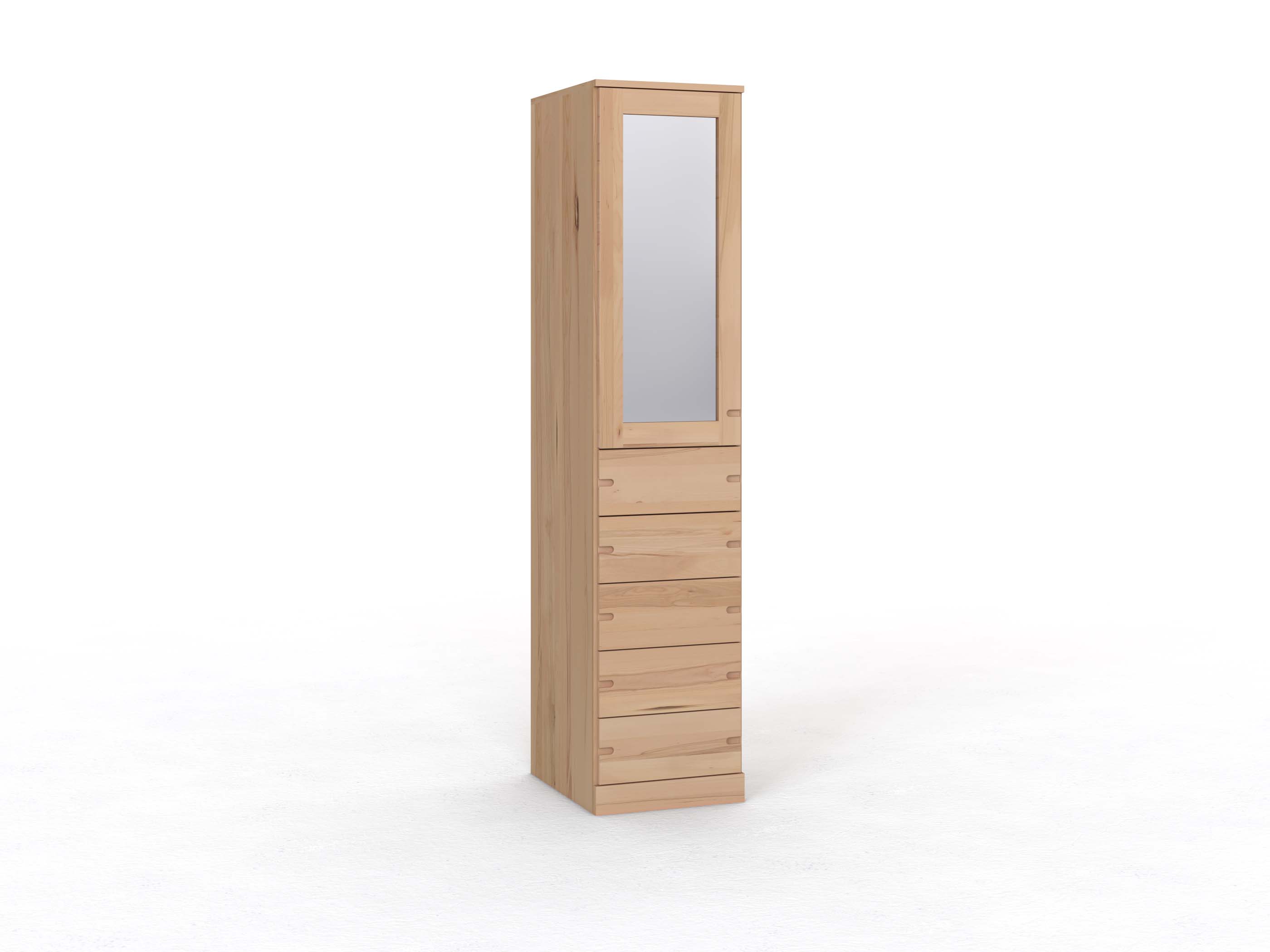 Buchenschrank „Alpenrose“, 1-türig, Höhe 235 cm, Griff Seite („Stefan"), mit Schubladen, Türanschlag links