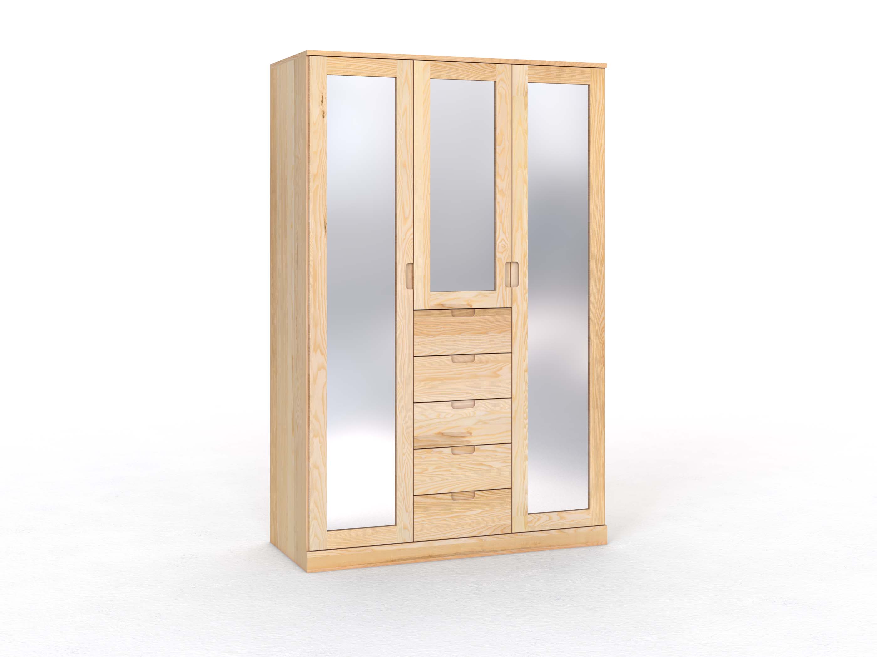 Eschenschrank „Alpenrose“, 3-türig, Höhe 235 cm, Griffleiste C („Lukas"), mit Schubladen