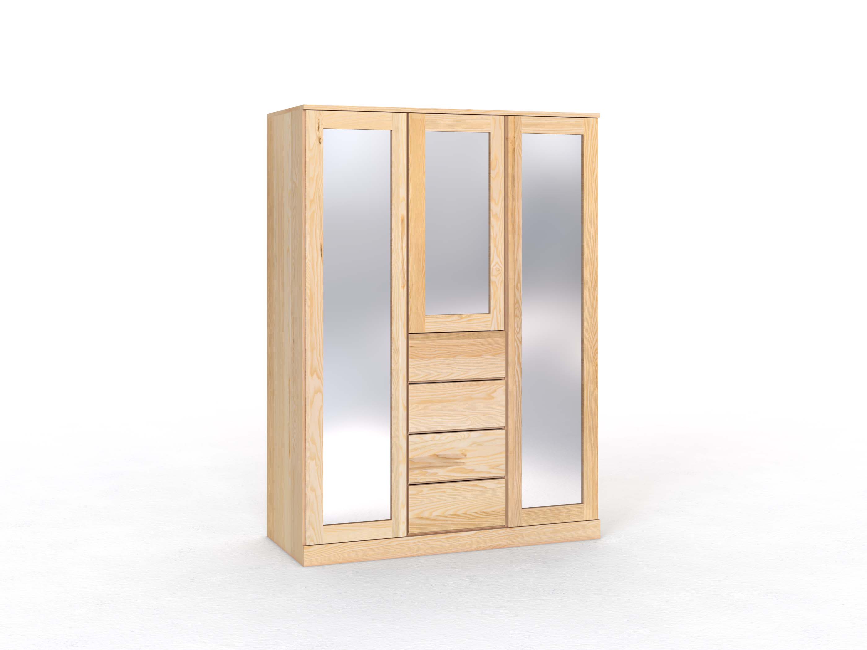 Eschenschrank „Alpenrose“, 3-türig, Höhe 210 cm, Griffleiste A („Patrizia"), mit Schubladen