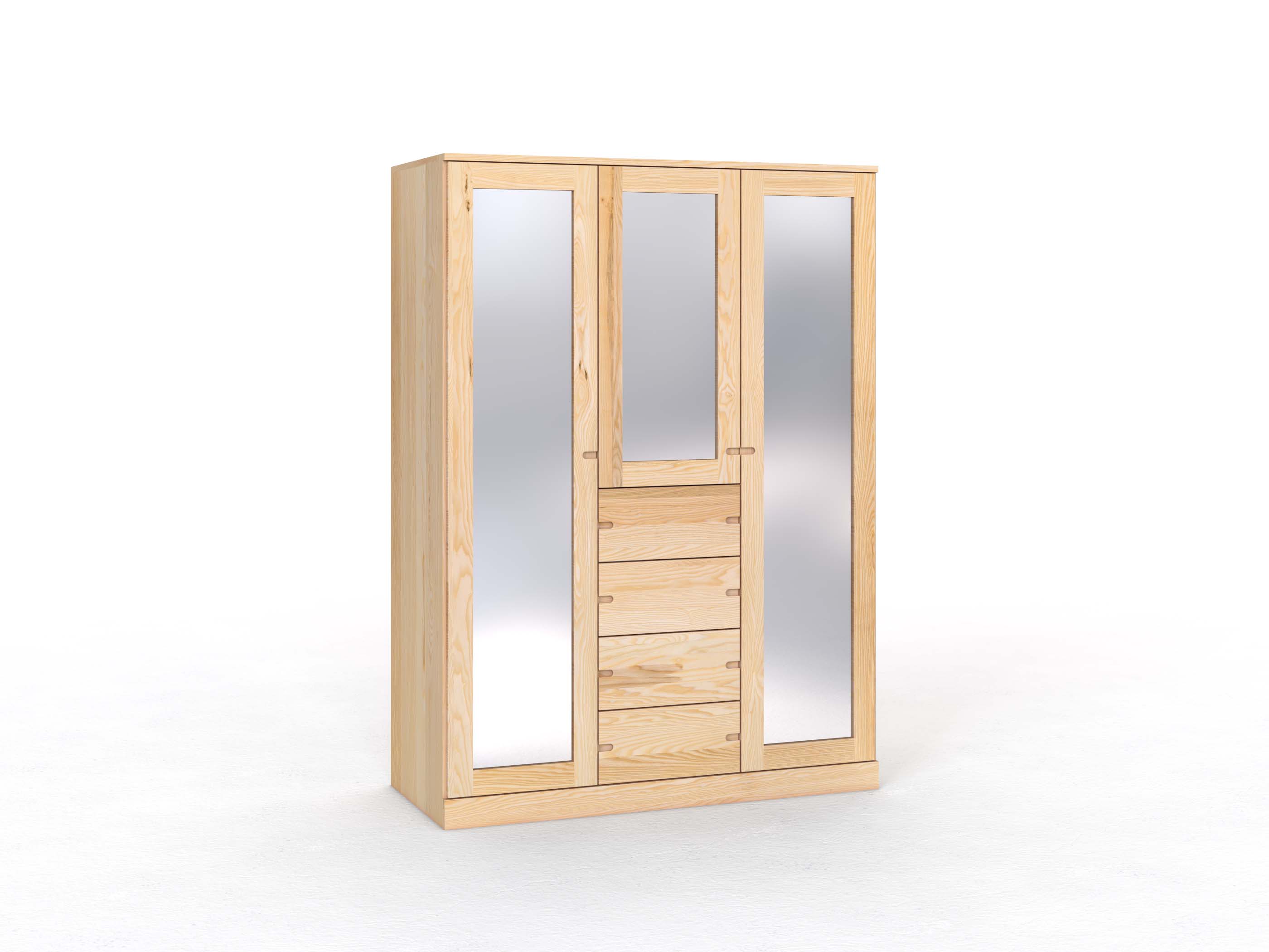 Eschenschrank „Alpenrose“, 3-türig, Höhe 210 cm, Griff Seite („Stefan"), mit Schubladen