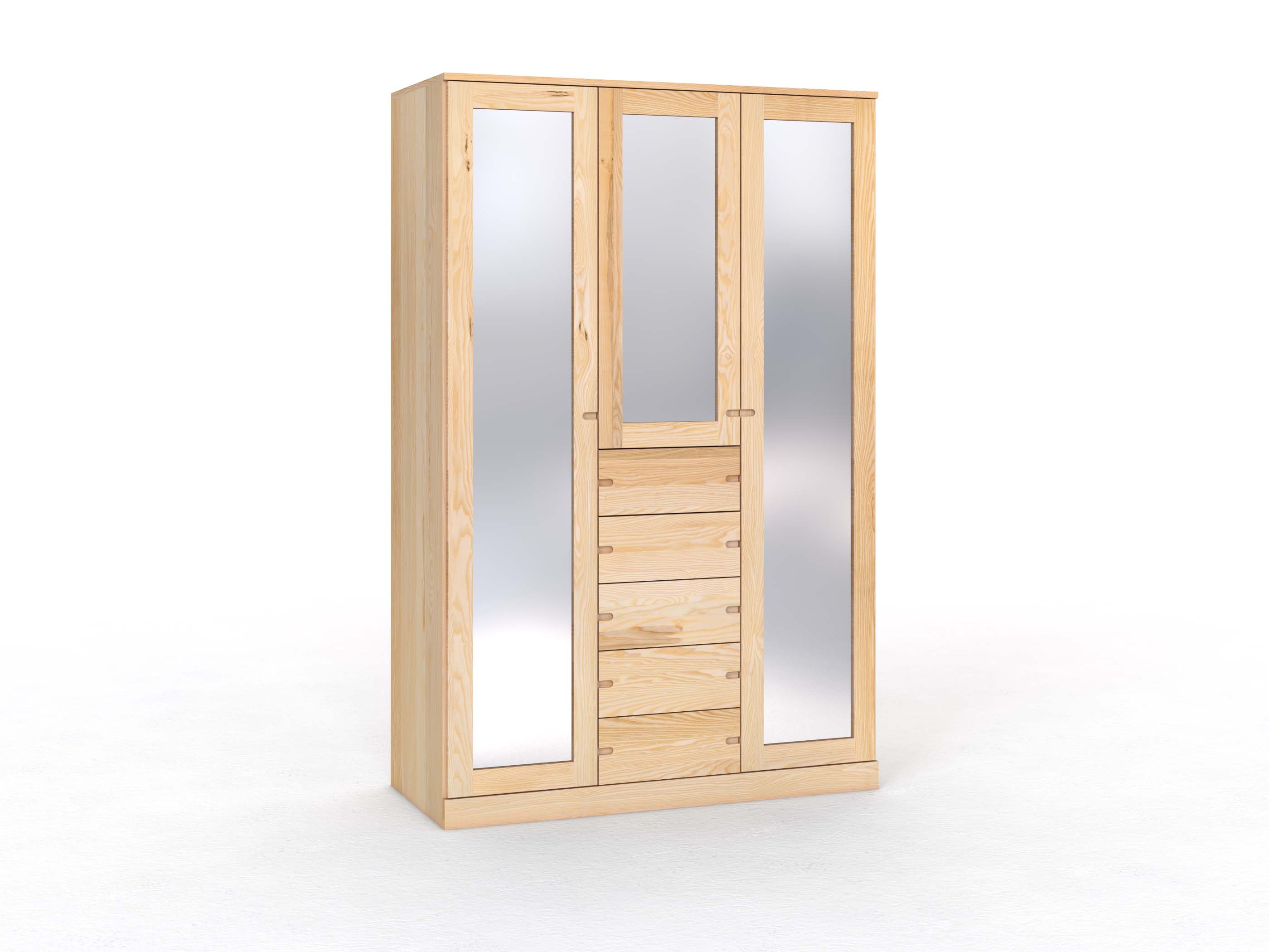 Eschenschrank „Alpenrose“, 3-türig, Höhe 235 cm, Griff Seite („Stefan"), mit Schubladen