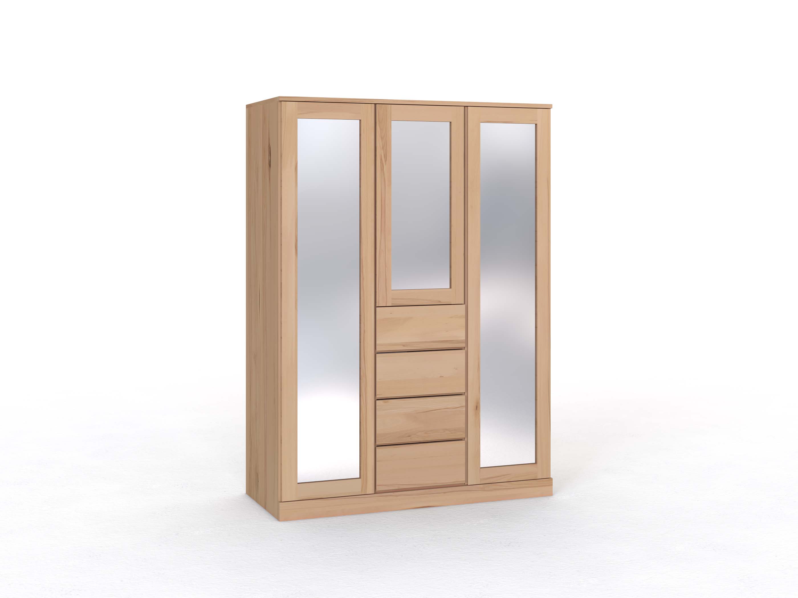 Buchenschrank „Alpenrose“, 3-türig, Höhe 210 cm, Griffleiste A („Patrizia"), mit Schubladen