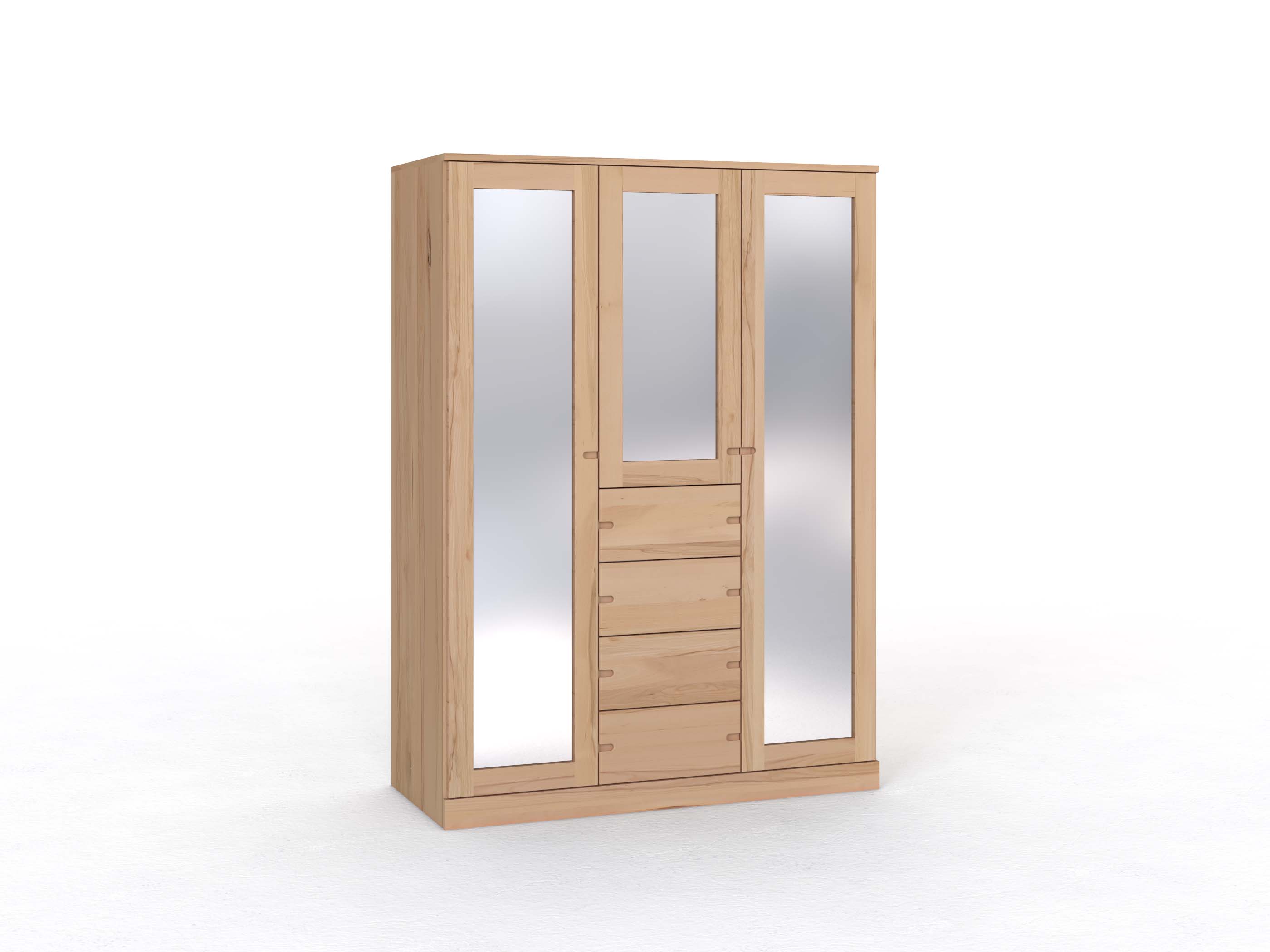 Buchenschrank „Alpenrose“, 3-türig, Höhe 210 cm, Griff Seite („Stefan"), mit Schubladen