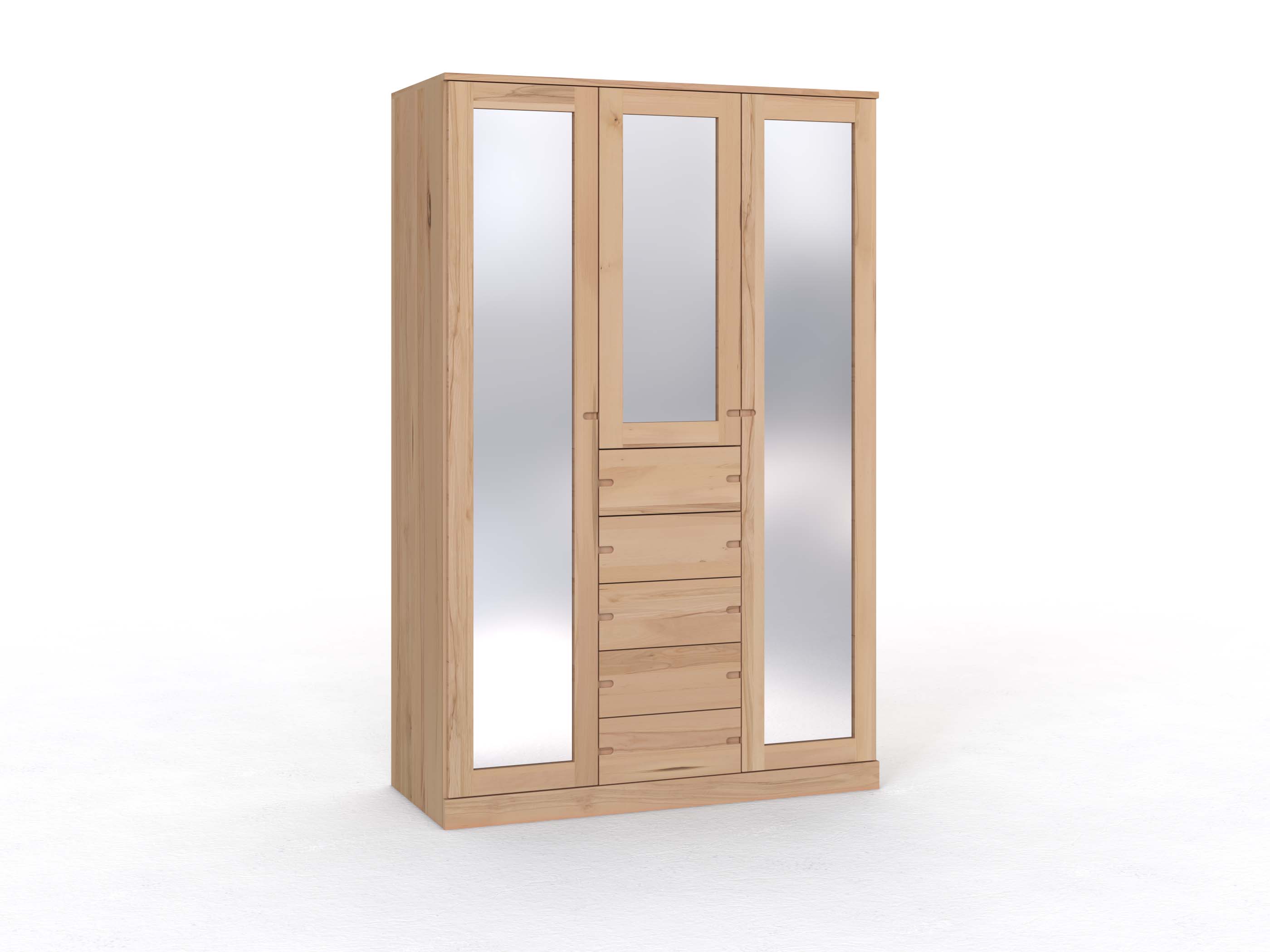Buchenschrank „Alpenrose“, 3-türig, Höhe 235 cm, Griff Seite („Stefan"), mit Schubladen