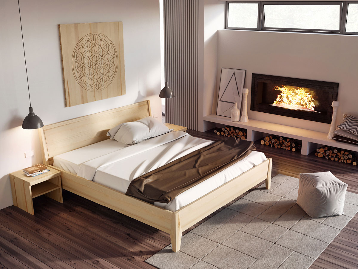 Schlafzimmer mit Bett Esche massiv "Andreas" 180 x 200 cm
