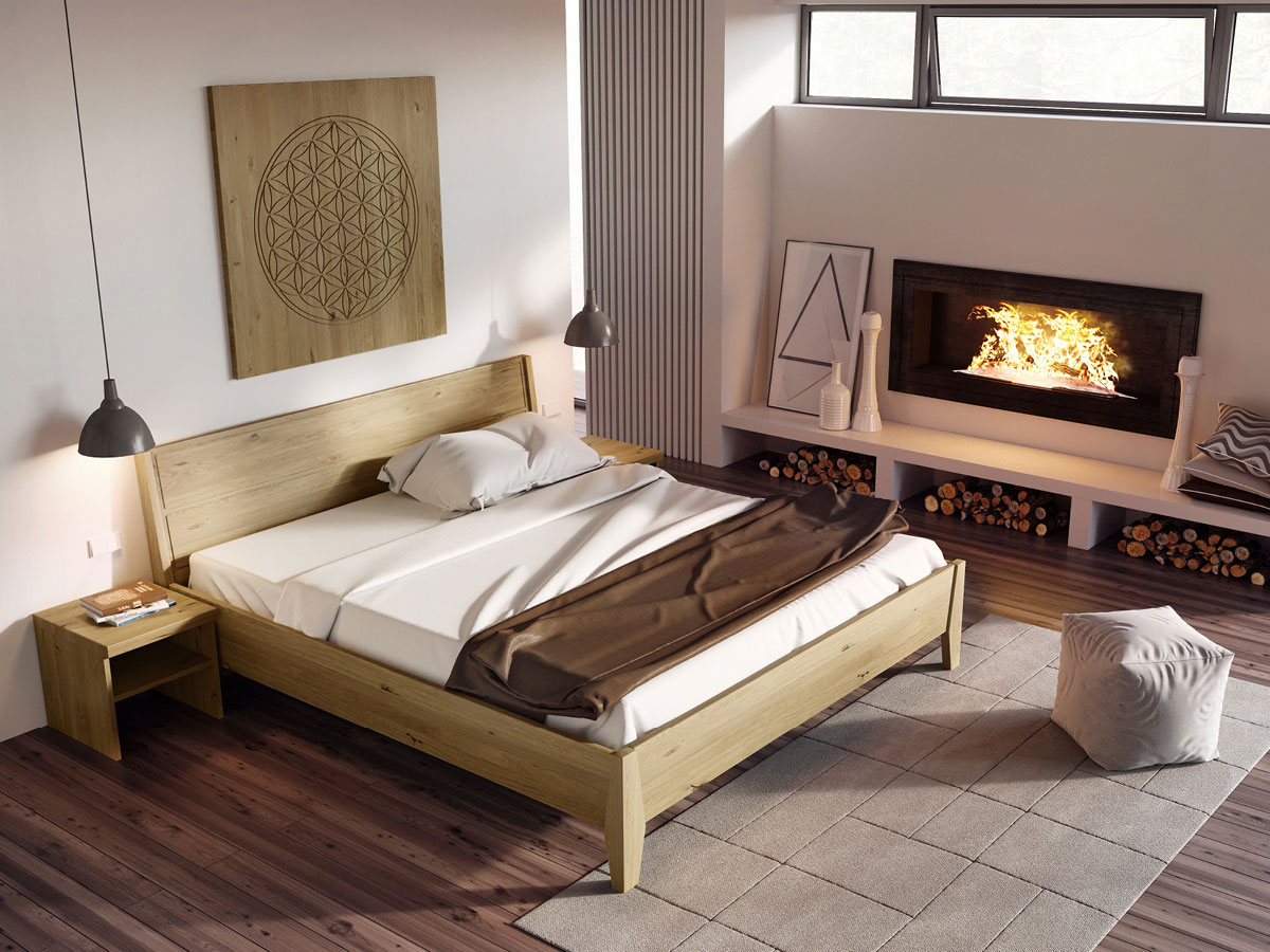 Schlafzimmer mit Bett Wildeiche massiv "Andreas" 180 x 200 cm