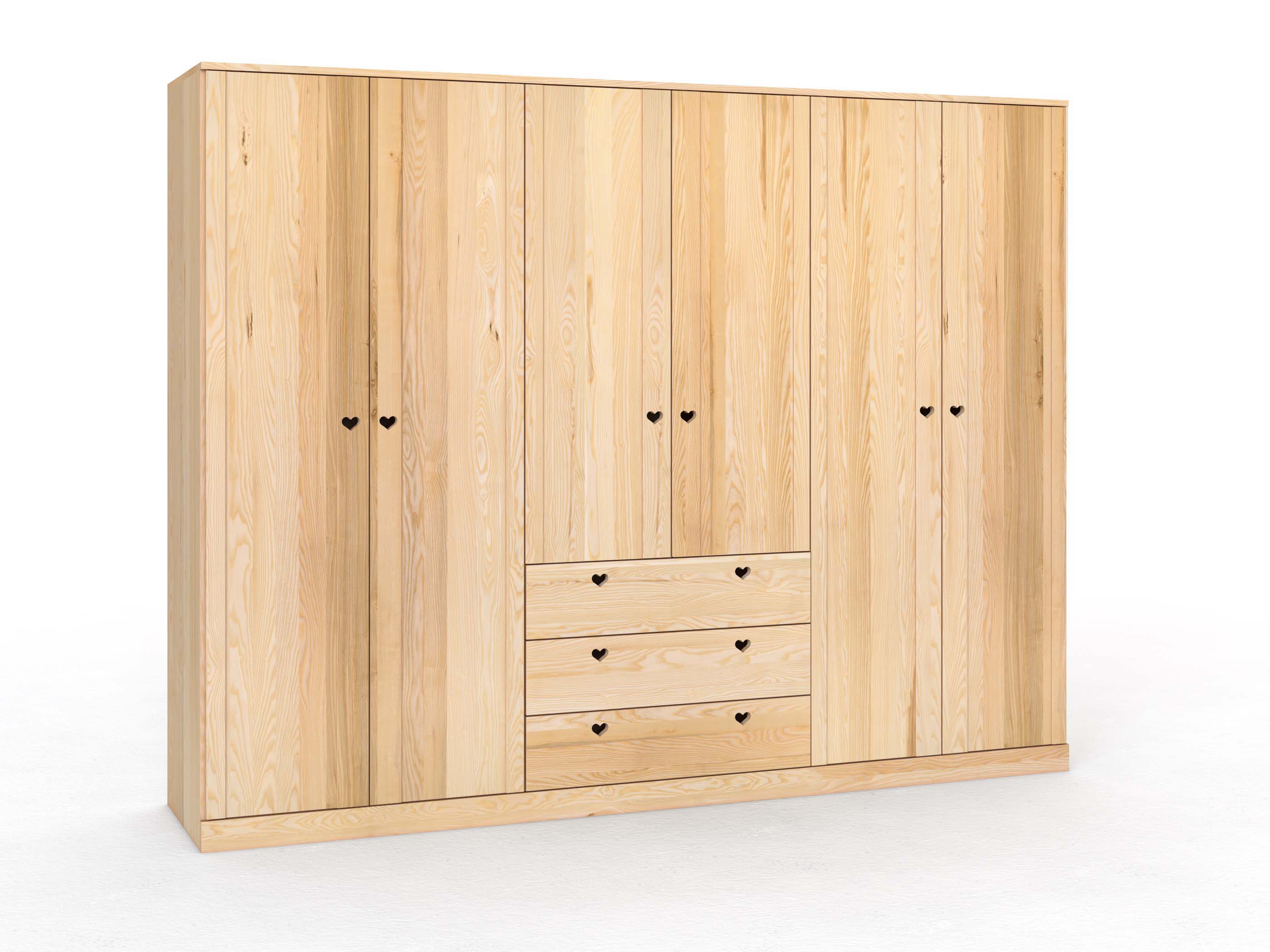 Eschenschrank „Arnika“, 6-türig, Höhe 235 cm, Griffausführung „Heidi“, mit Schubladen