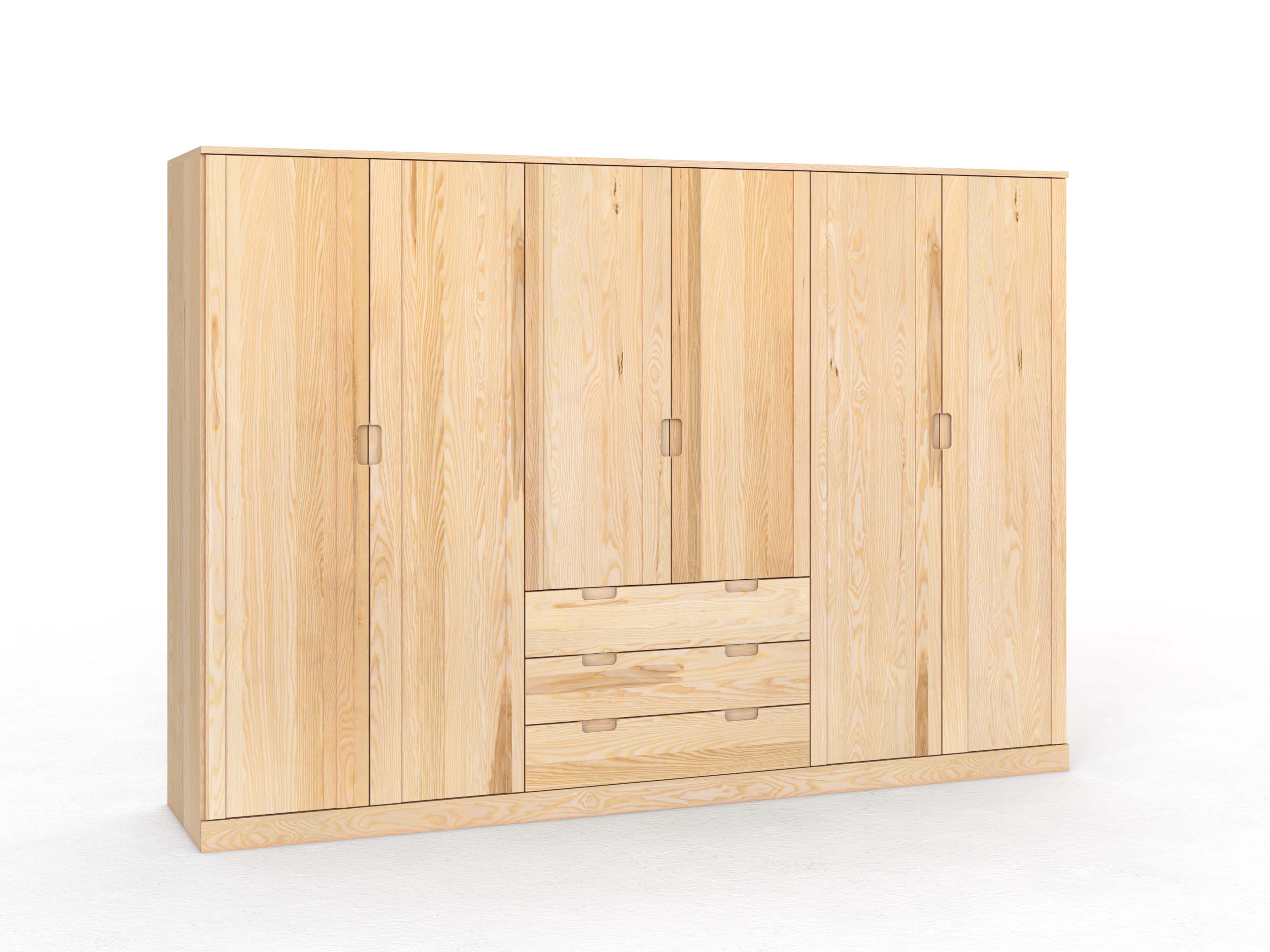 Eschenschrank „Arnika“, 6-türig, Höhe 210 cm, Griffausführung „Lukas“, mit Schubladen
