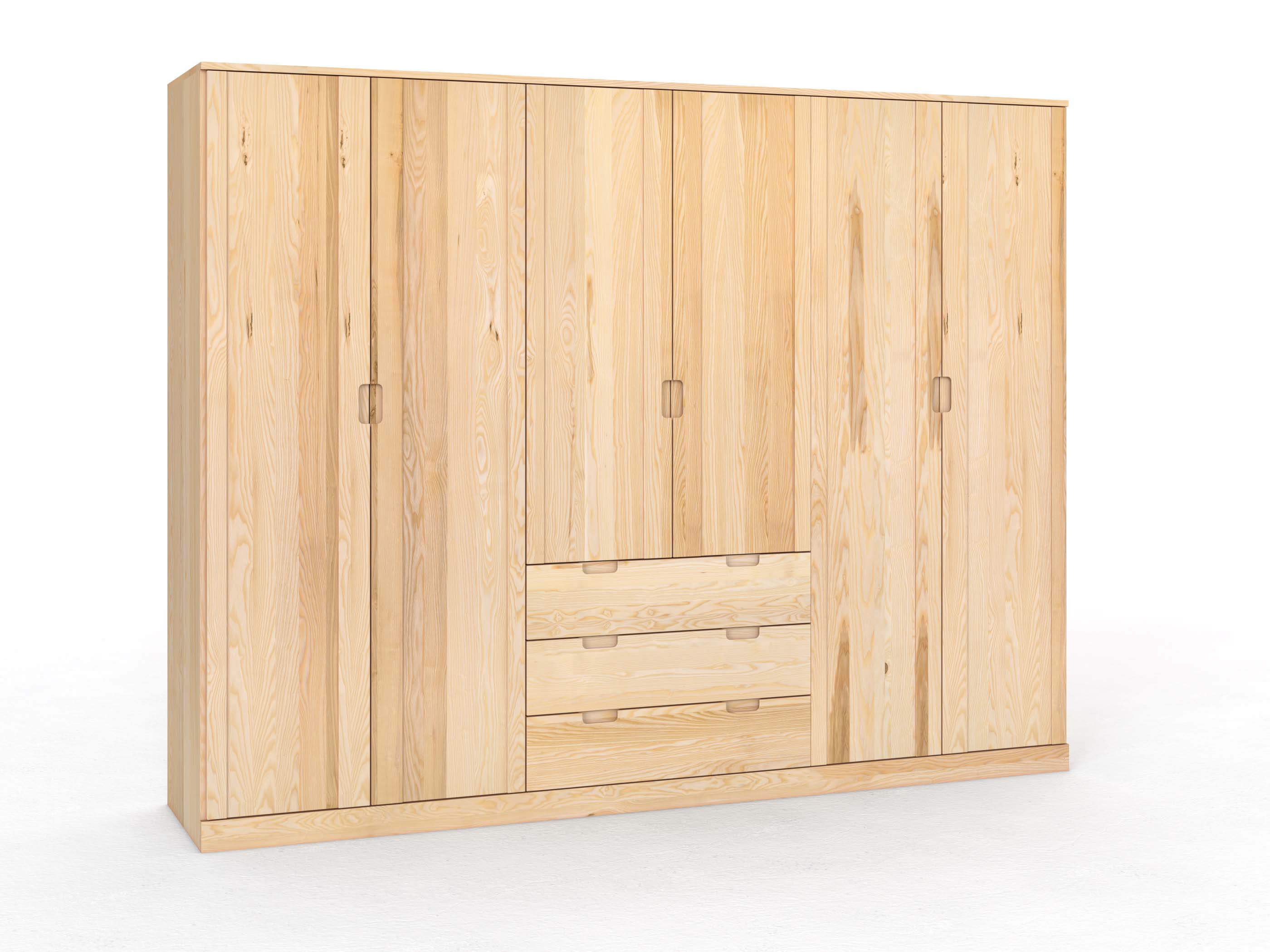 Eschenschrank „Arnika“, 6-türig, Höhe 235 cm, Griffausführung „Lukas“, mit Schubladen