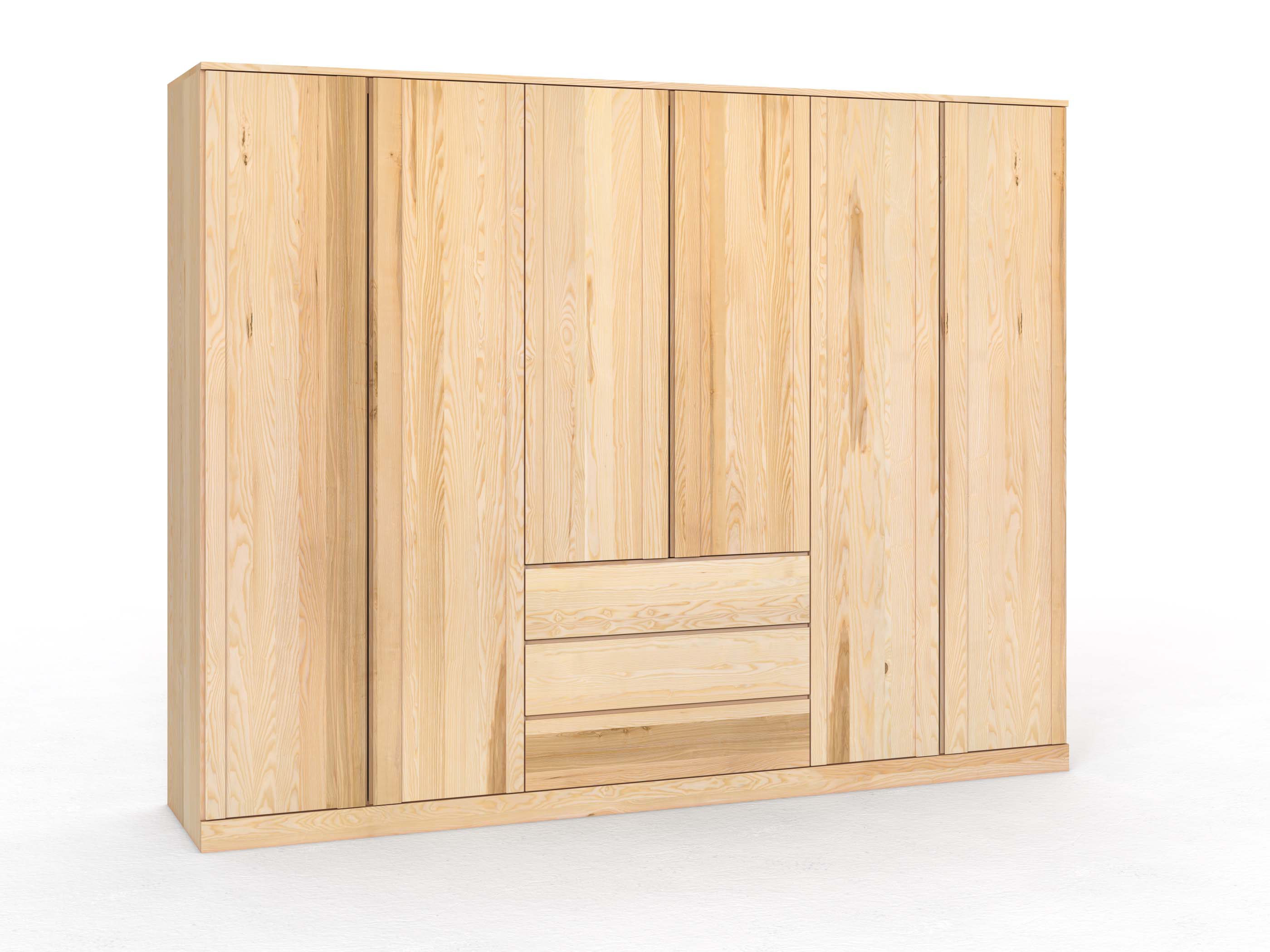 Eschenschrank „Arnika“, 6-türig, Höhe 235 cm, Griffausführung „Patrizia“, mit Schubladen