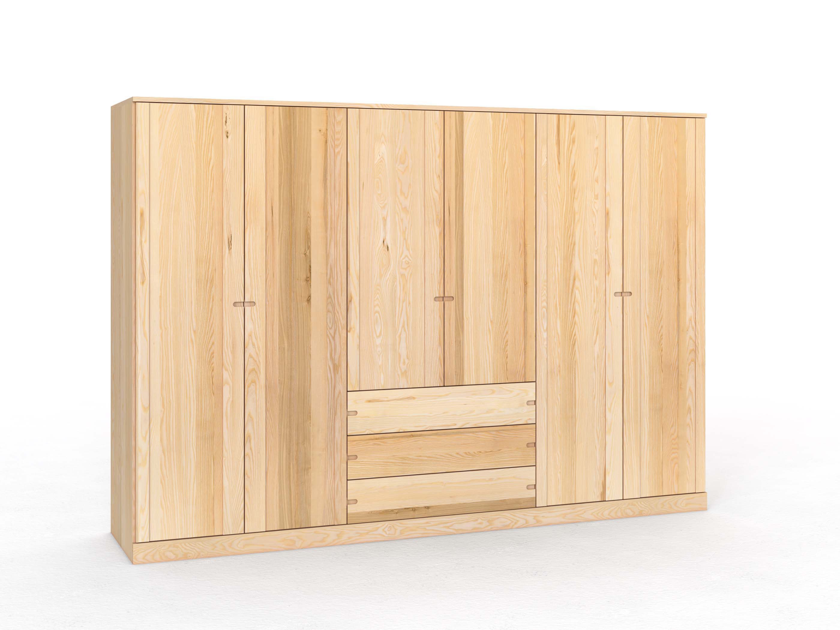 Eschenschrank „Arnika“, 6-türig, Höhe 210 cm, Griffausführung „Stefan“, mit Schubladen