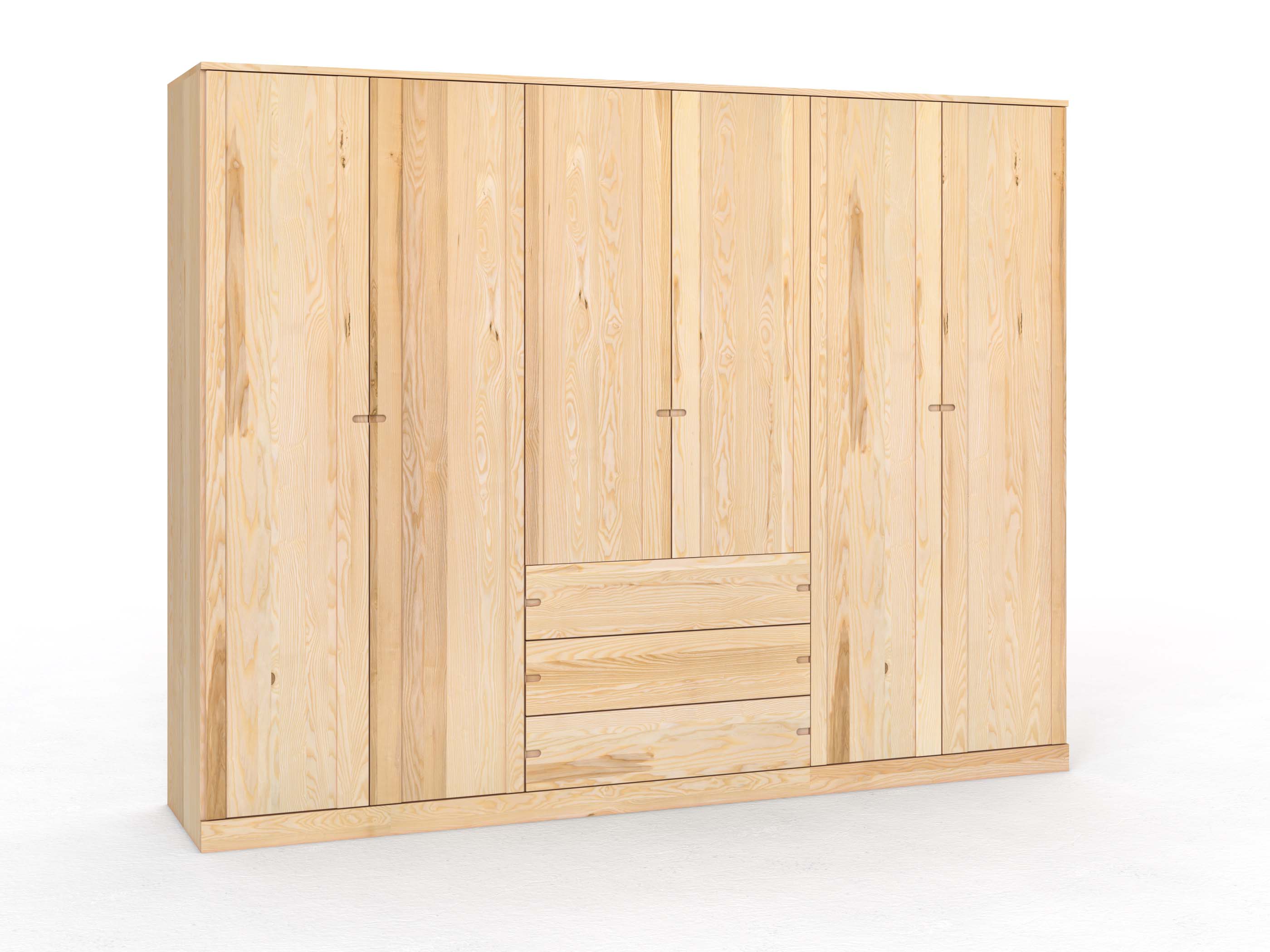 Eschenschrank „Arnika“, 6-türig, Höhe 235 cm, Griffausführung „Stefan“, mit Schubladen