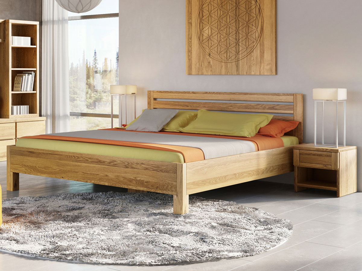 Schlafzimmer mit Eichenholzbett "Axel" 180 x 200 cm
