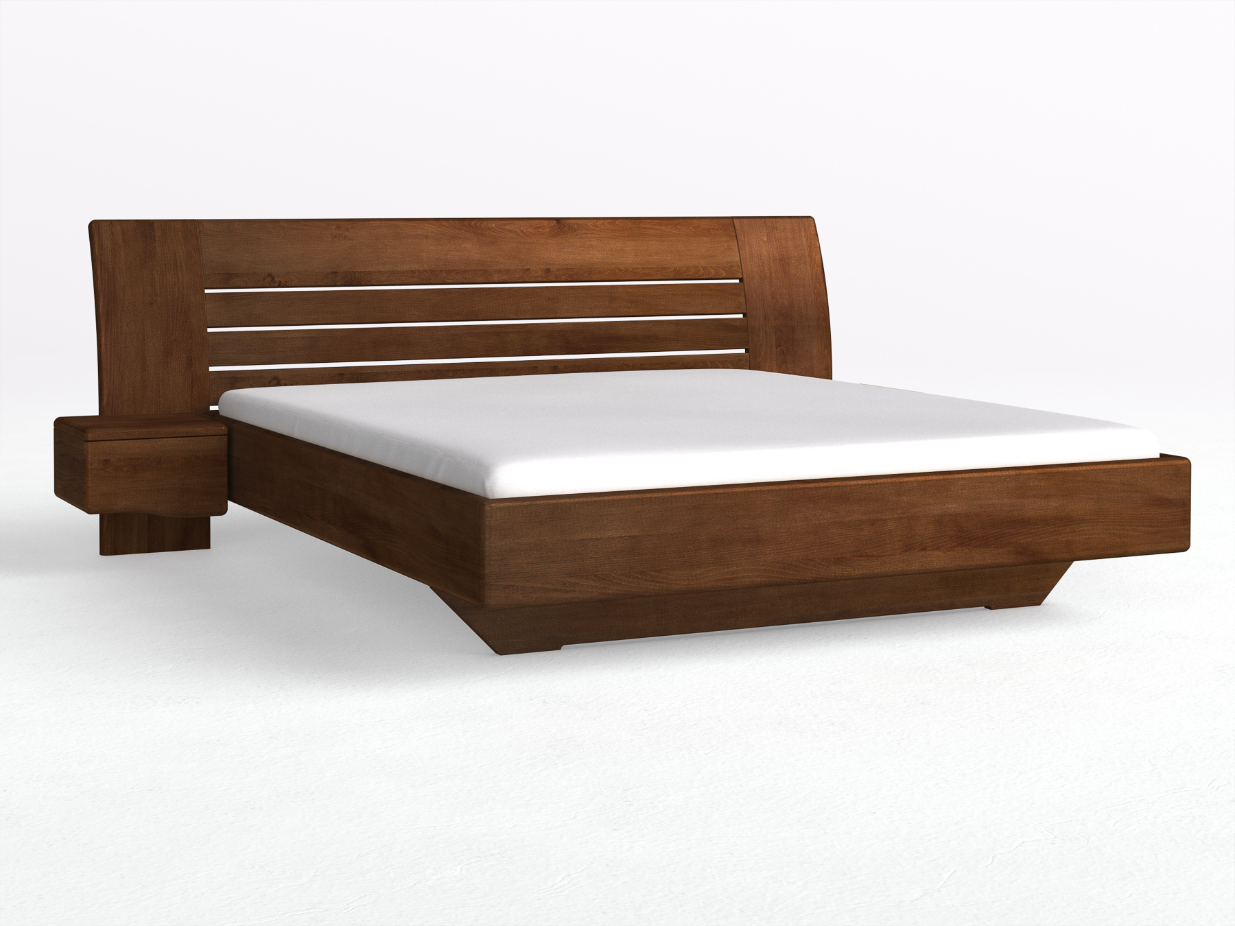 Buchenbett Dunkel „Bea“ in 180 x 200 cm mit zwei Nachttischen (40 cm) Griff: Welle